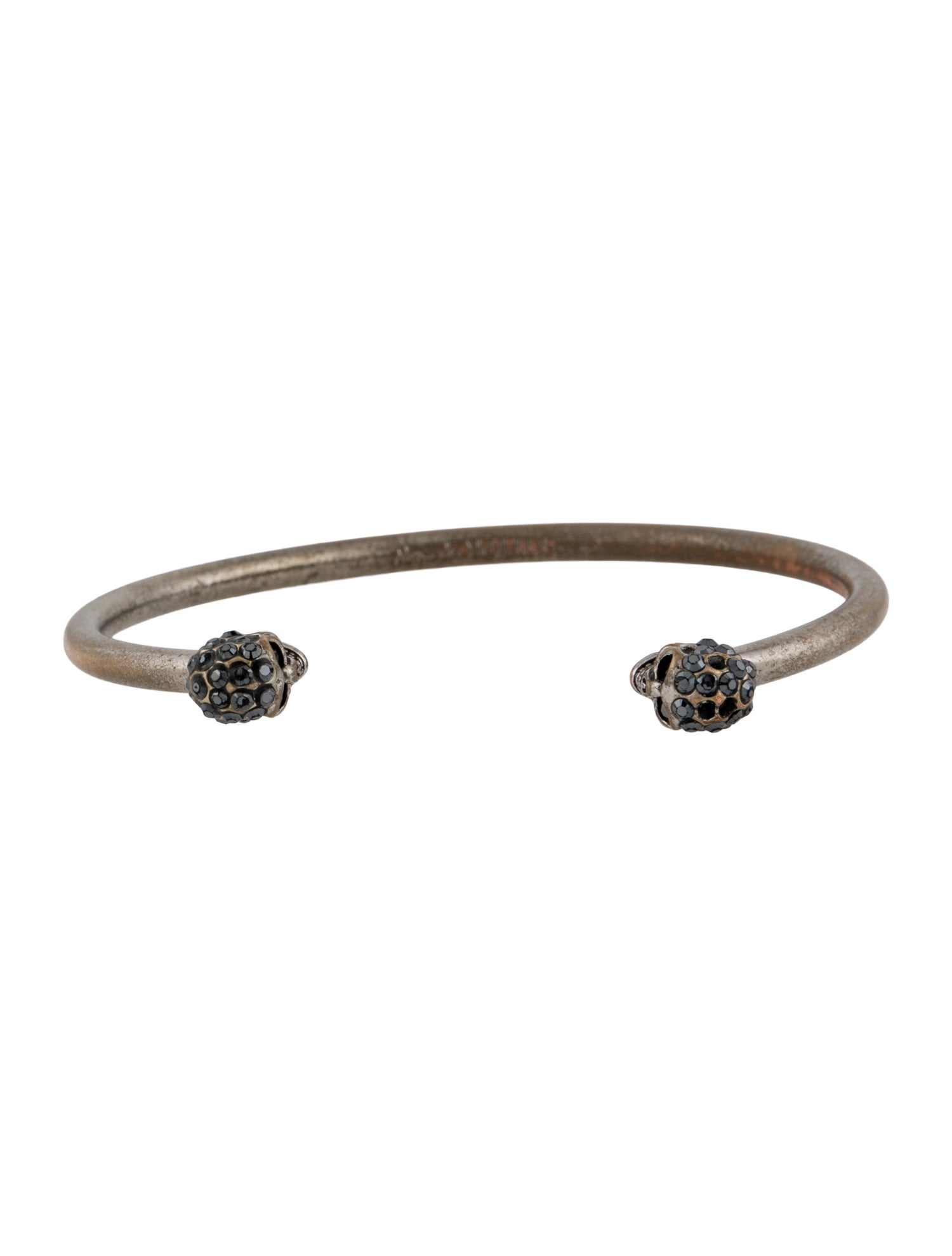 Alexander McQueen Crystal Thin Twin Skull Cuff Bracelet