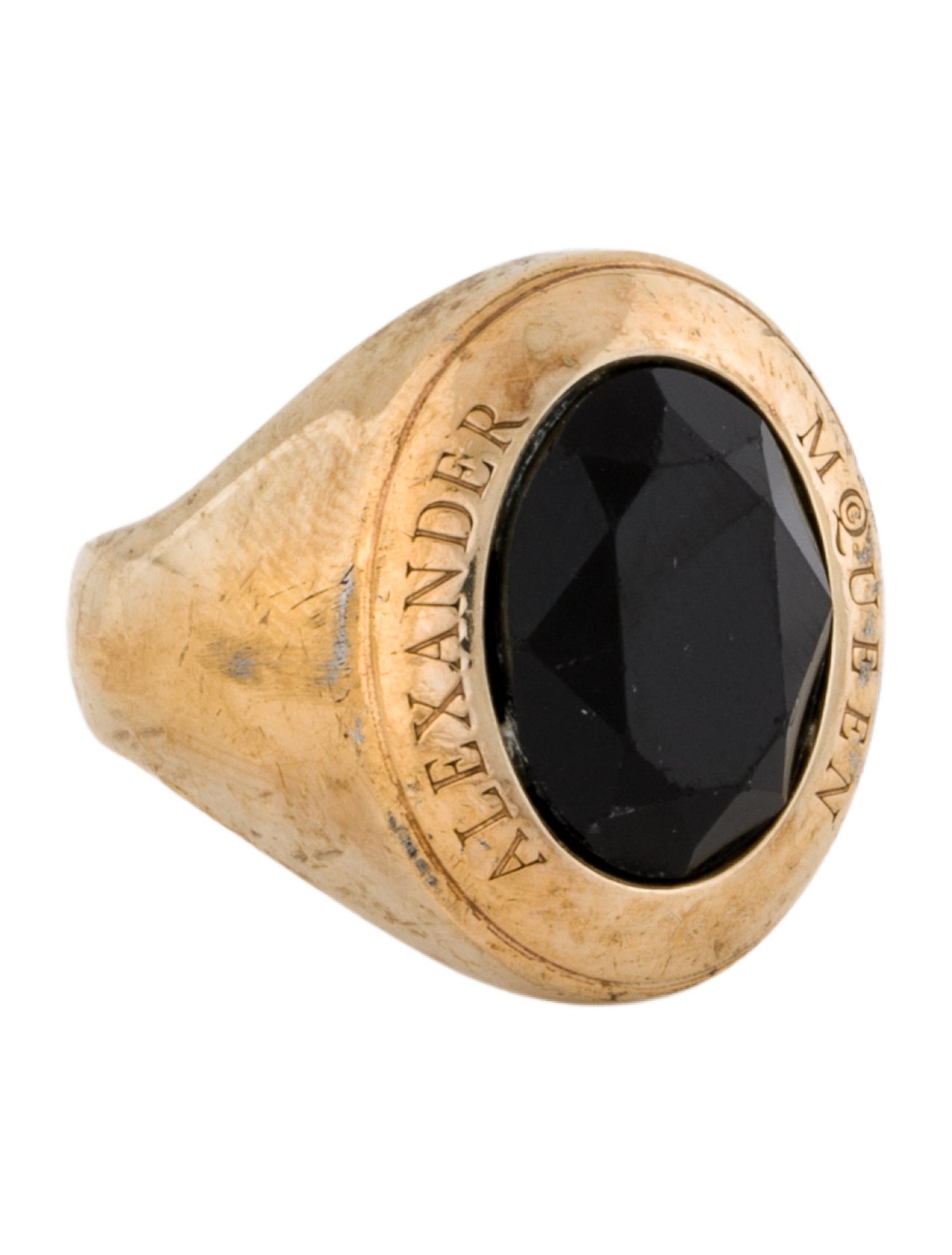 Alexander McQueen Crystal Faceted Logo Signet Ring
