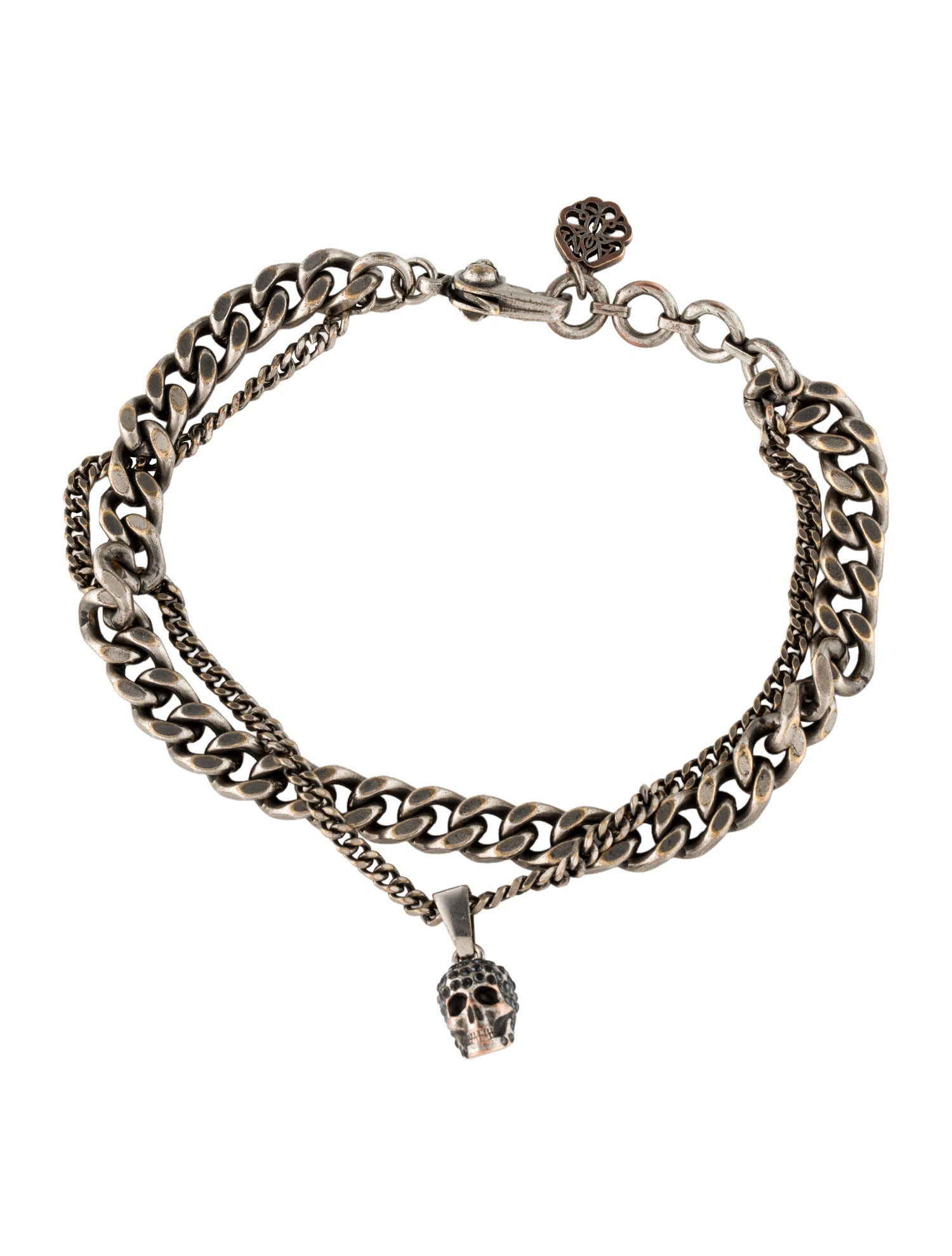 Alexander McQueen Crystal Skull Burnished Charm Link Bracelet