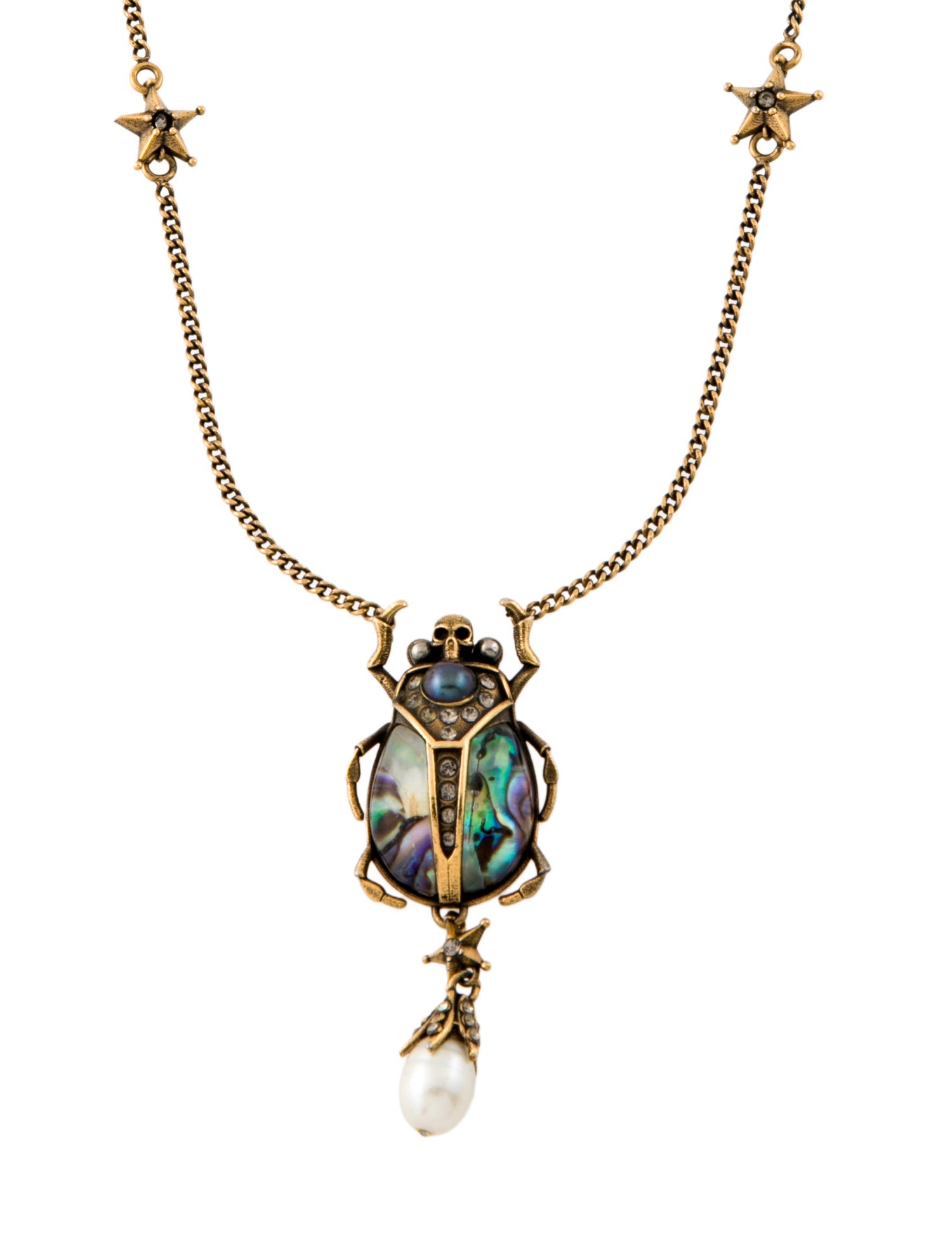 Alexander McQueen Crystal & Pearl Beetle Double Strand Necklace