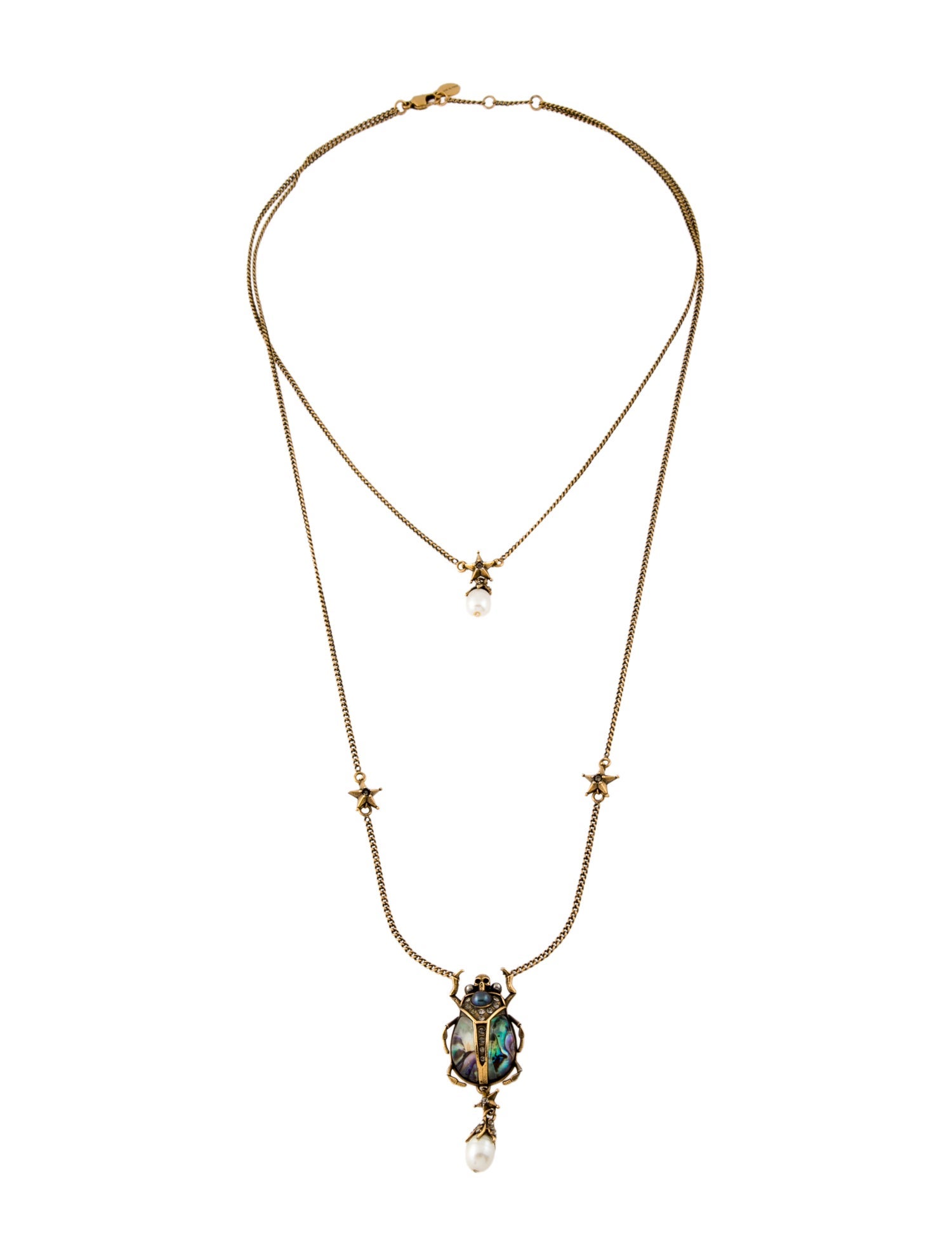 Alexander McQueen Crystal & Pearl Beetle Double Strand Necklace