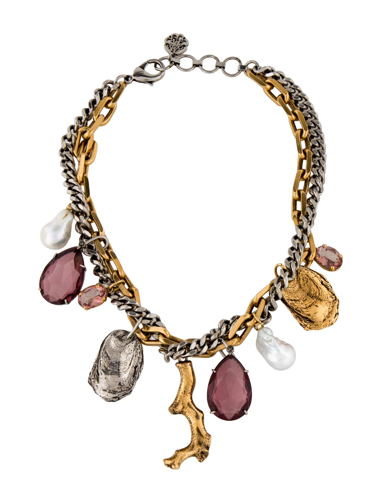 Alexander McQueen Two-Tone Pearl & Crystal Charm Collar Necklace