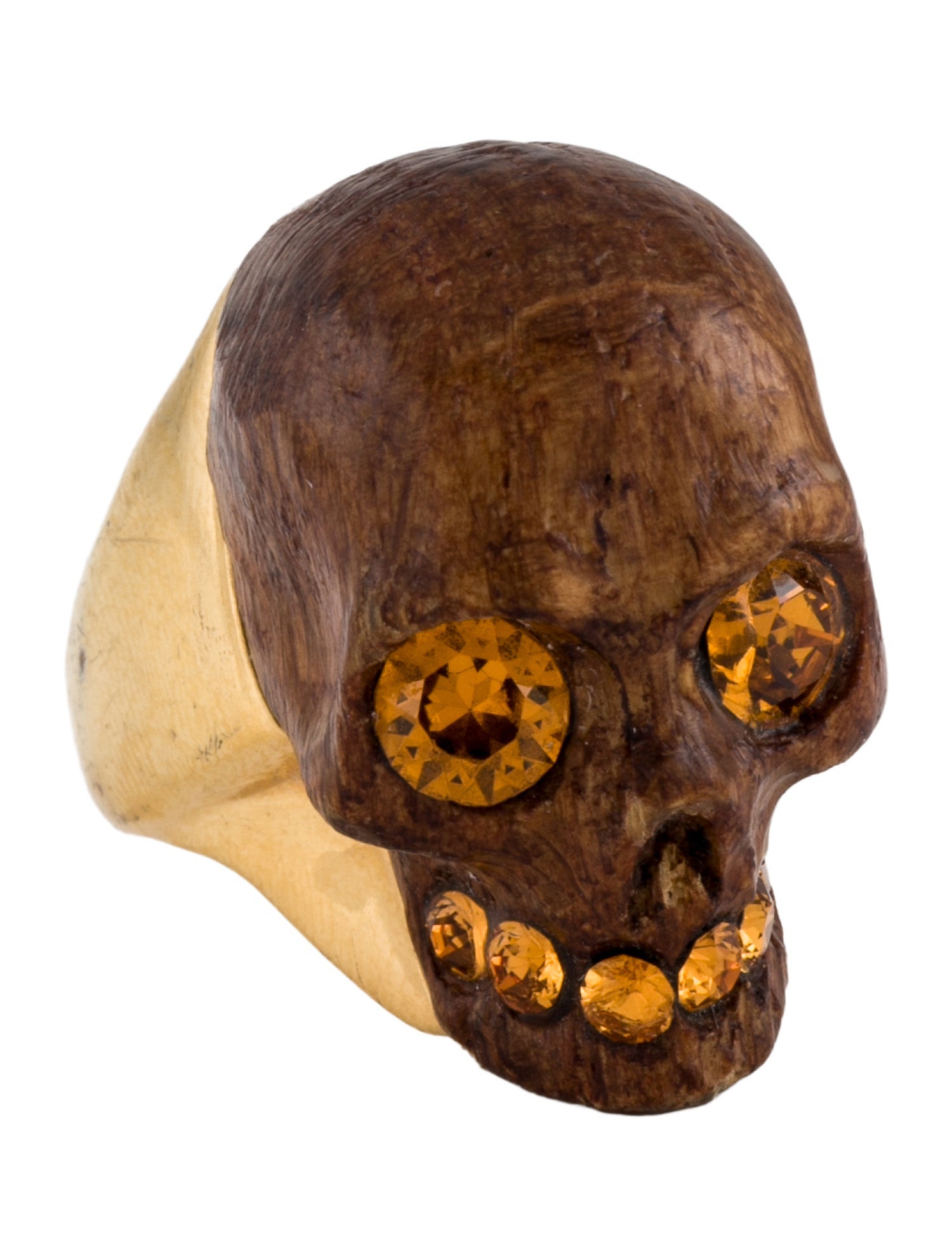 Alexander McQueen Crystal & Wood Skull Cocktail Ring