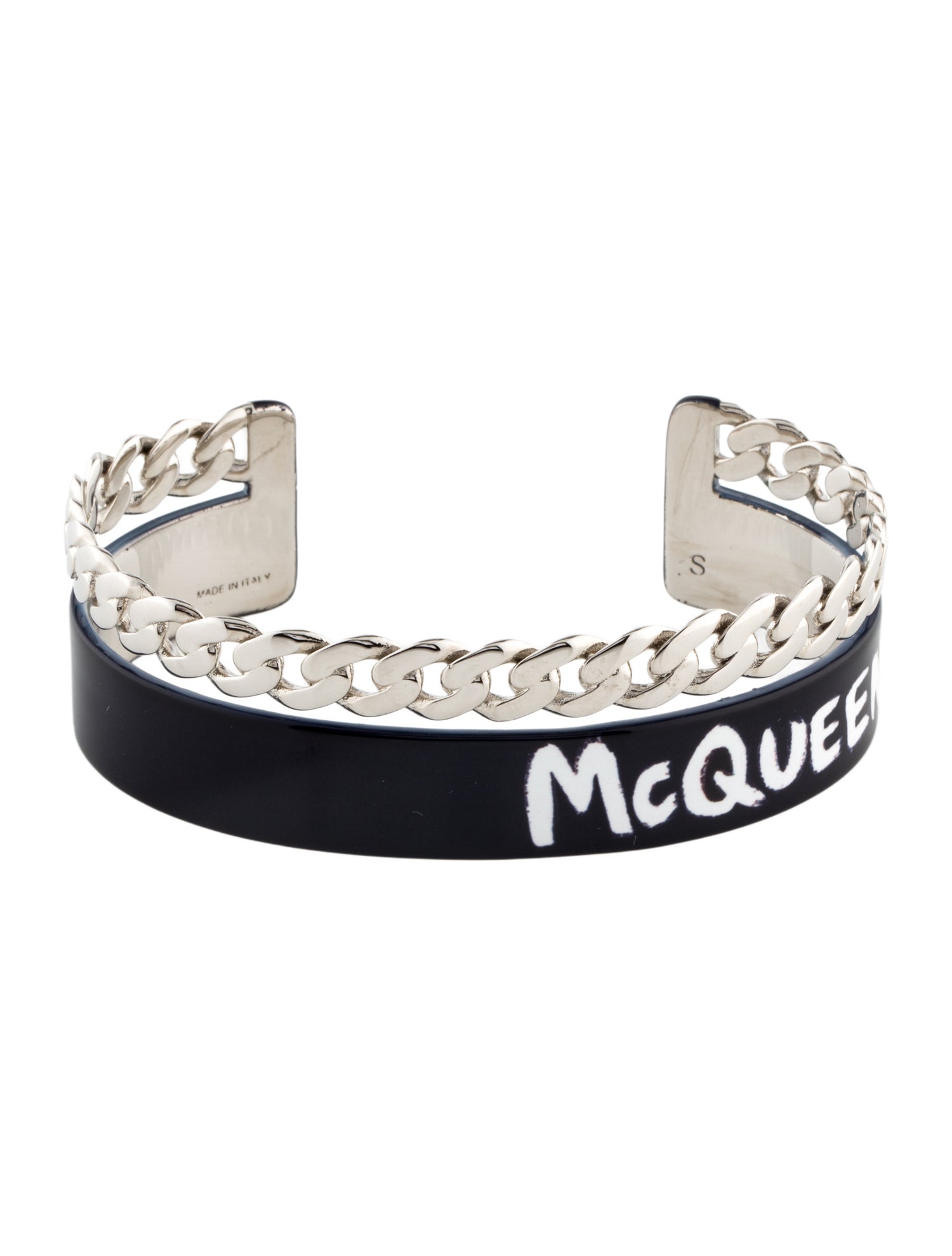 Alexander McQueen Enamel Logo Graffiti Open Cuff Bracelet
