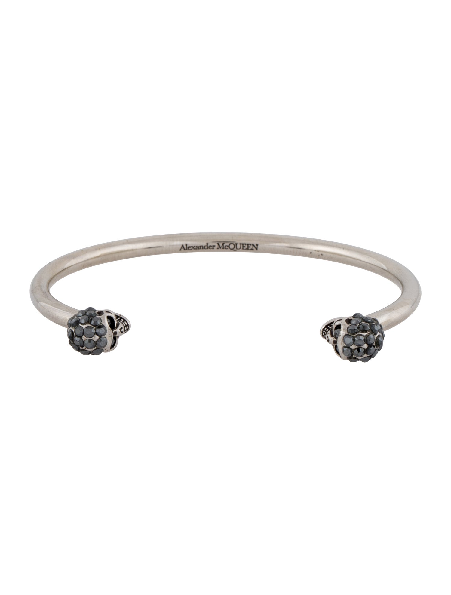 Alexander McQueen Crystal Thin Twin Skull Cuff Bracelet