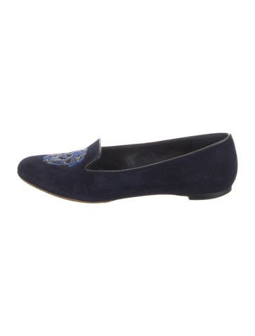 Pre-owned Alexander Mcqueen Skull Suede Loafers In Blue