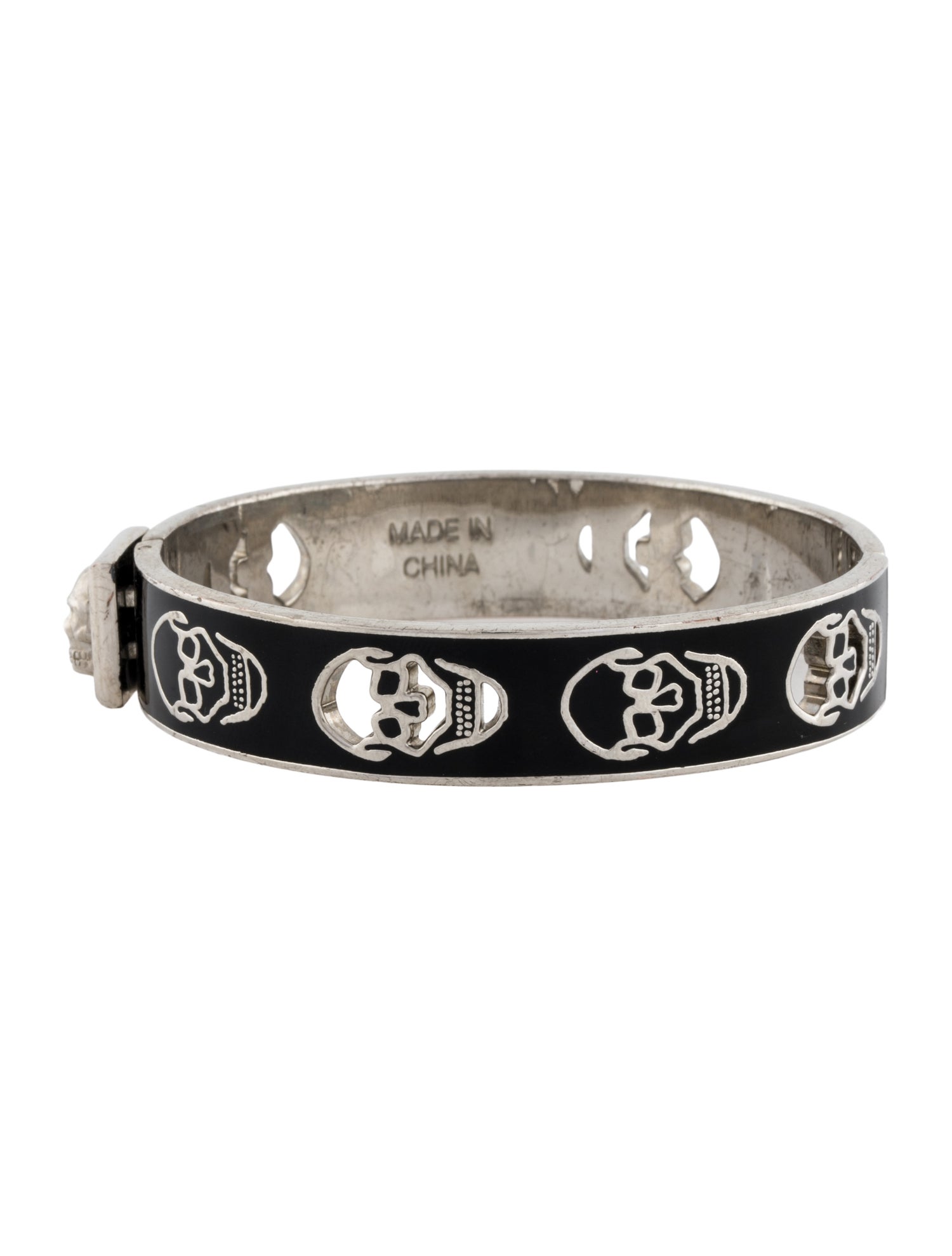 Alexander McQueen Enamel Pierced Skull Hinged Bracelet
