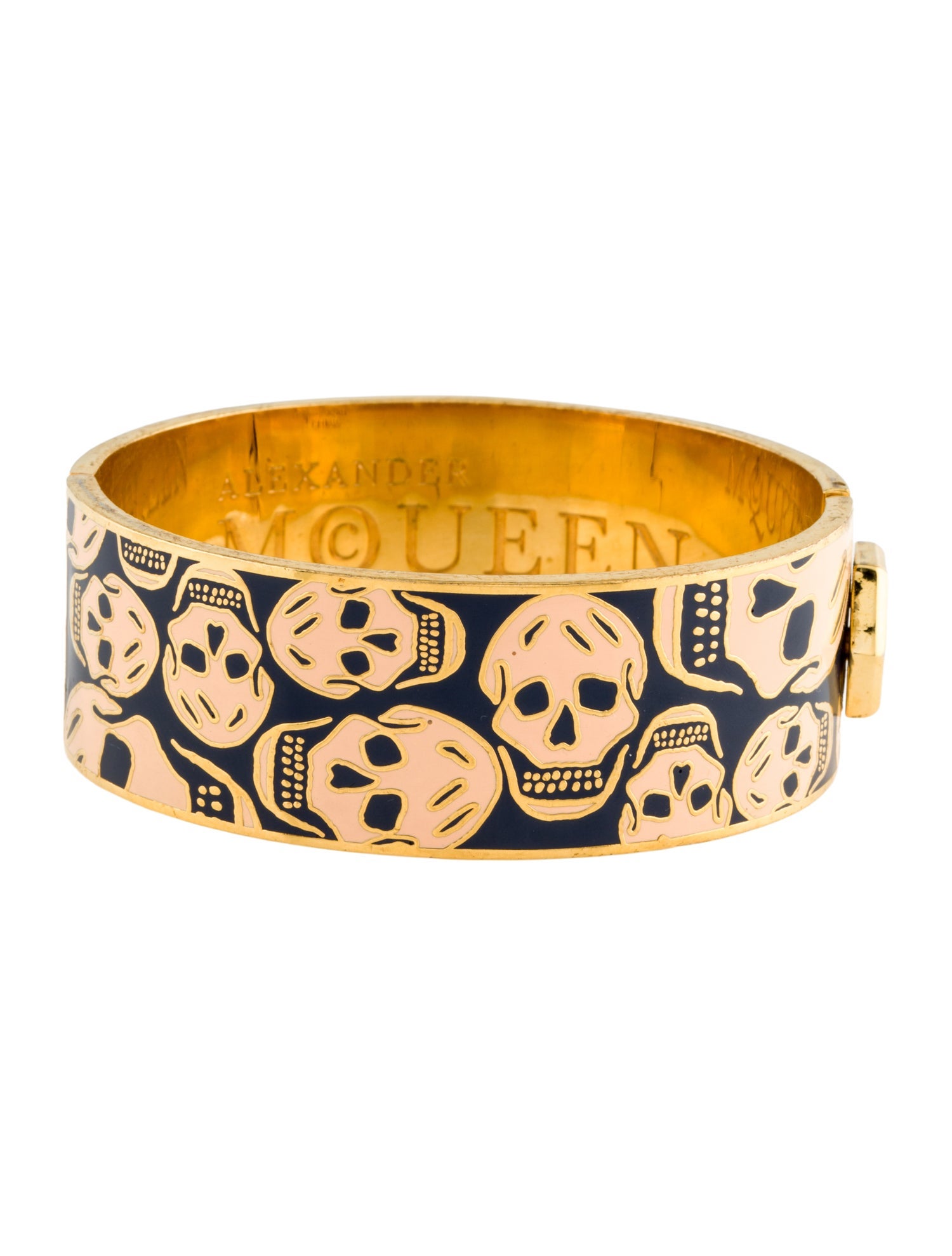 Alexander McQueen Enamel Skull Hinged Bangle Bracelet