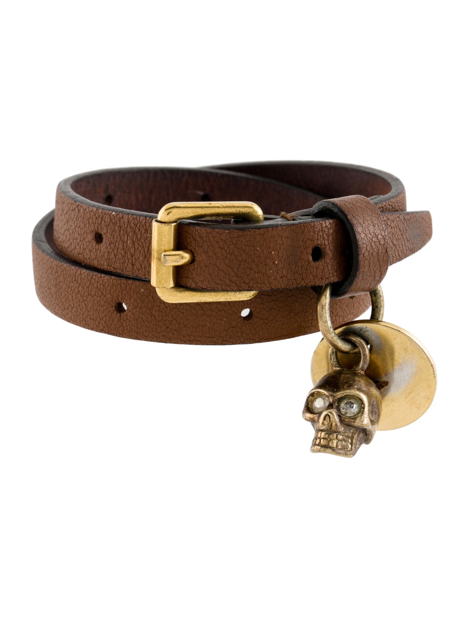 Alexander McQueen Leather Double Wrap Skull Bracelet