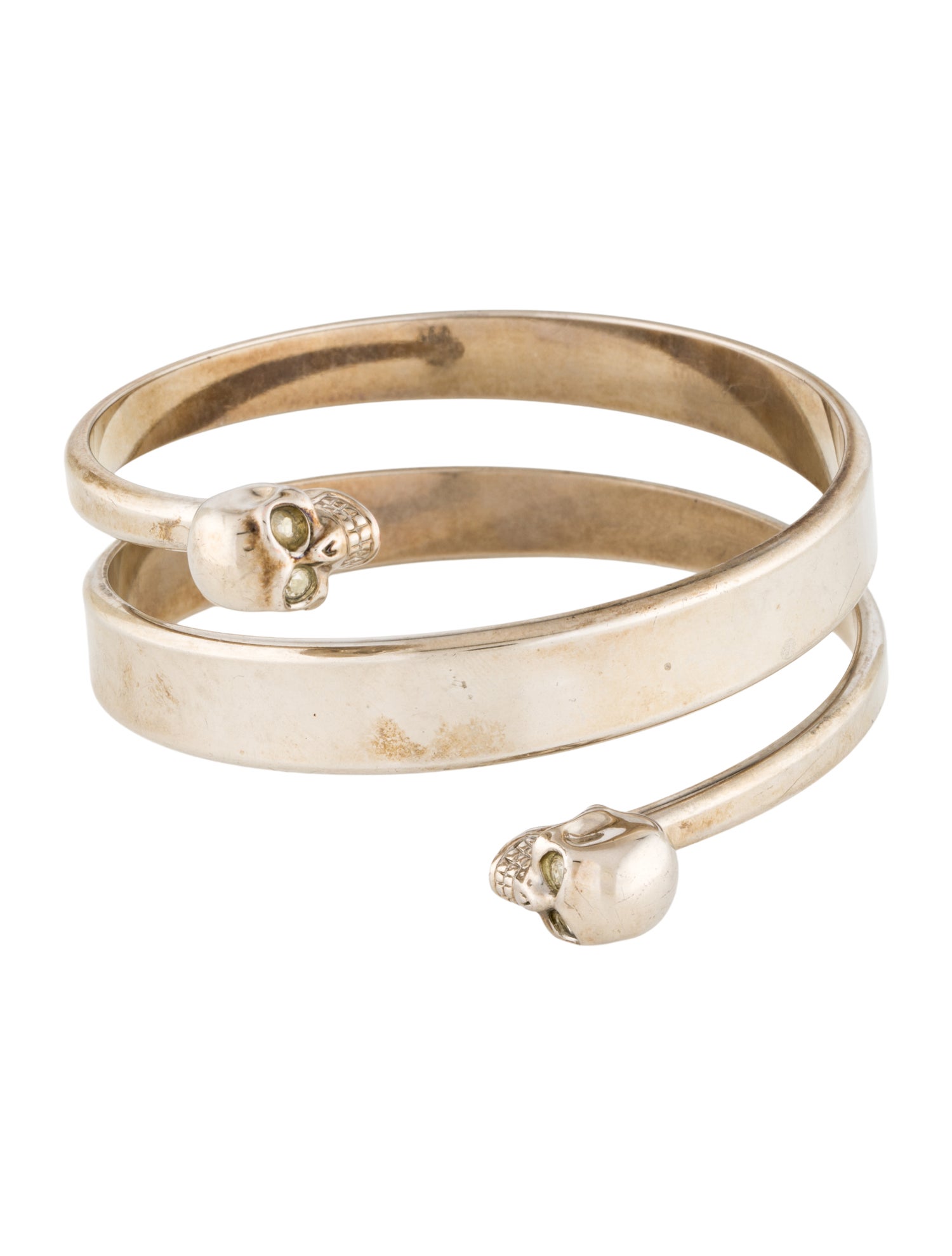 Alexander McQueen Crystal Spiral Twin Skull Bracelet