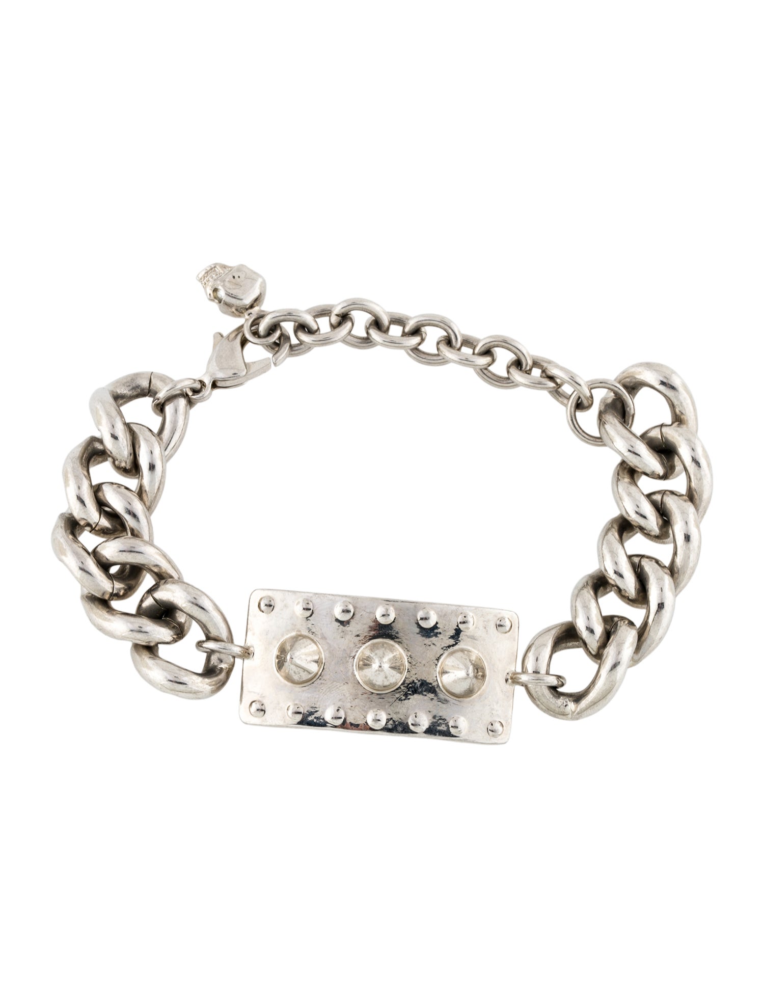 Alexander McQueen Crystal Skull Spike Tag Link Bracelet