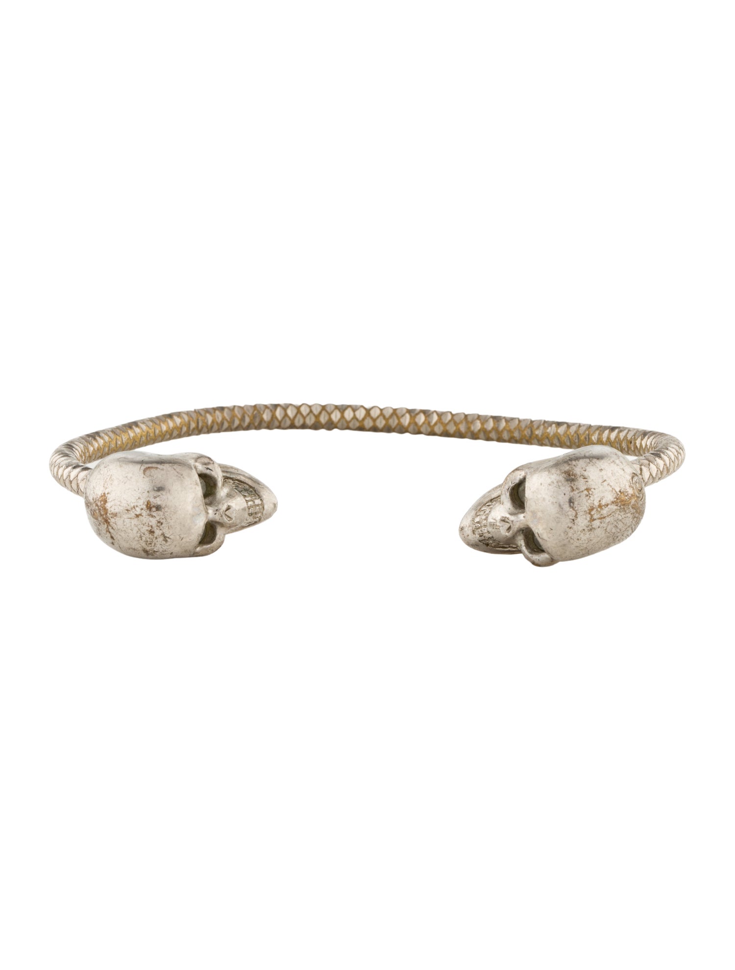 Alexander McQueen Crystal Twin Skull Cuff Bracelet