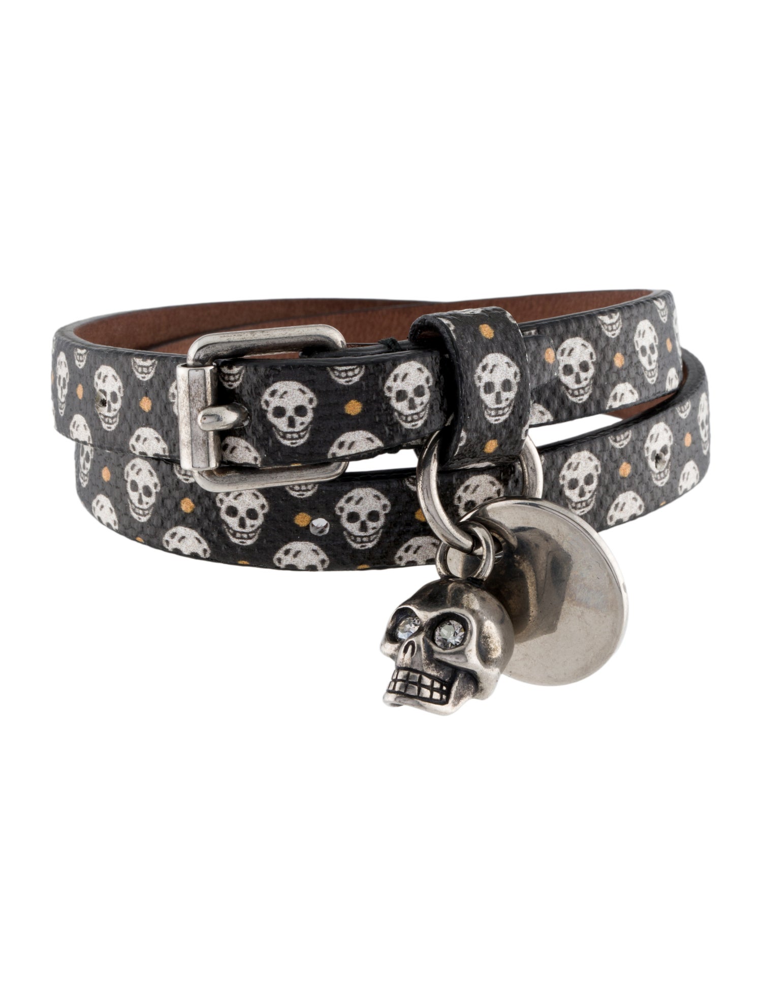 Alexander McQueen Crystal & Leather Skull Double Wrap Bracelet