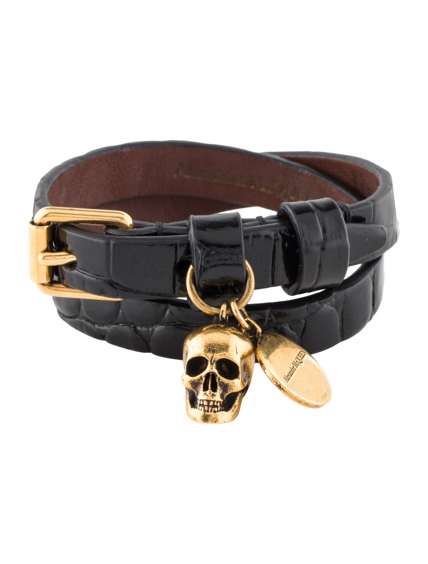 Alexander McQueen Leather Skull Double Wrap Bracelet