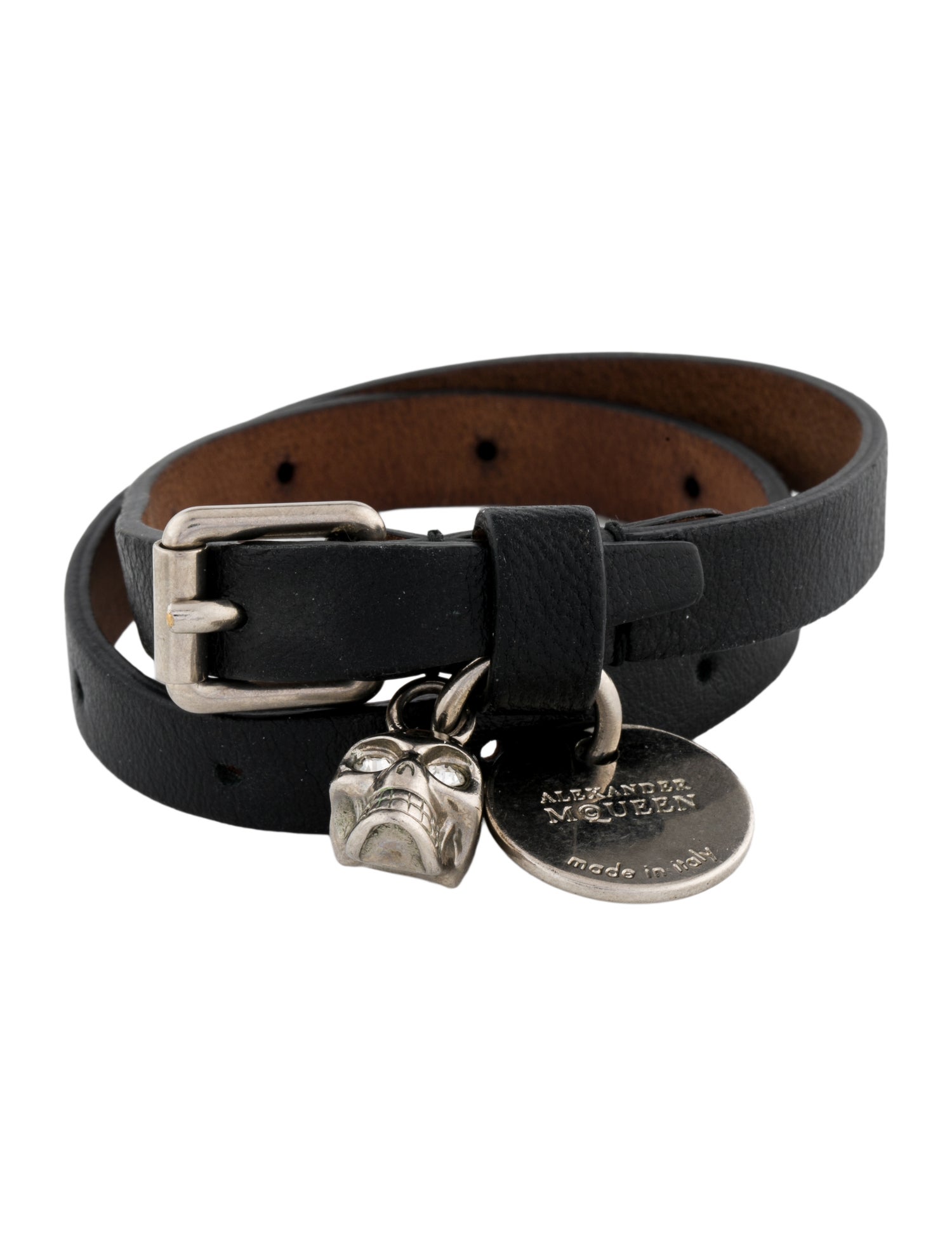 Alexander McQueen Leather & Crystal Skull Double Wrap Bracelet