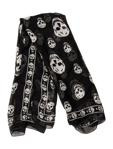 Pre-owned Alexander Mcqueen Silk Skull Scarf In Black