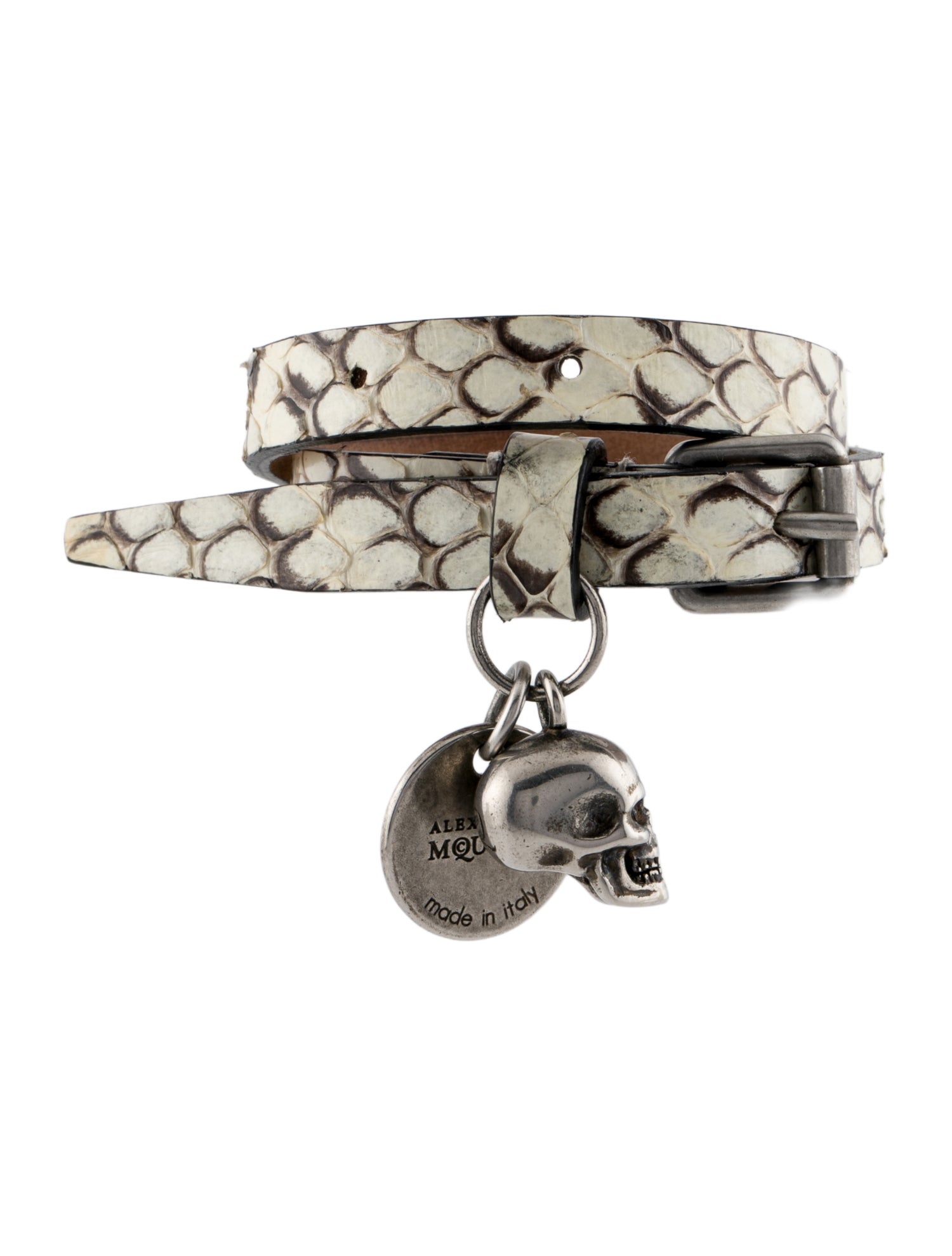 Alexander McQueen Leather & Crystal Skull Double Wrap Bracelet