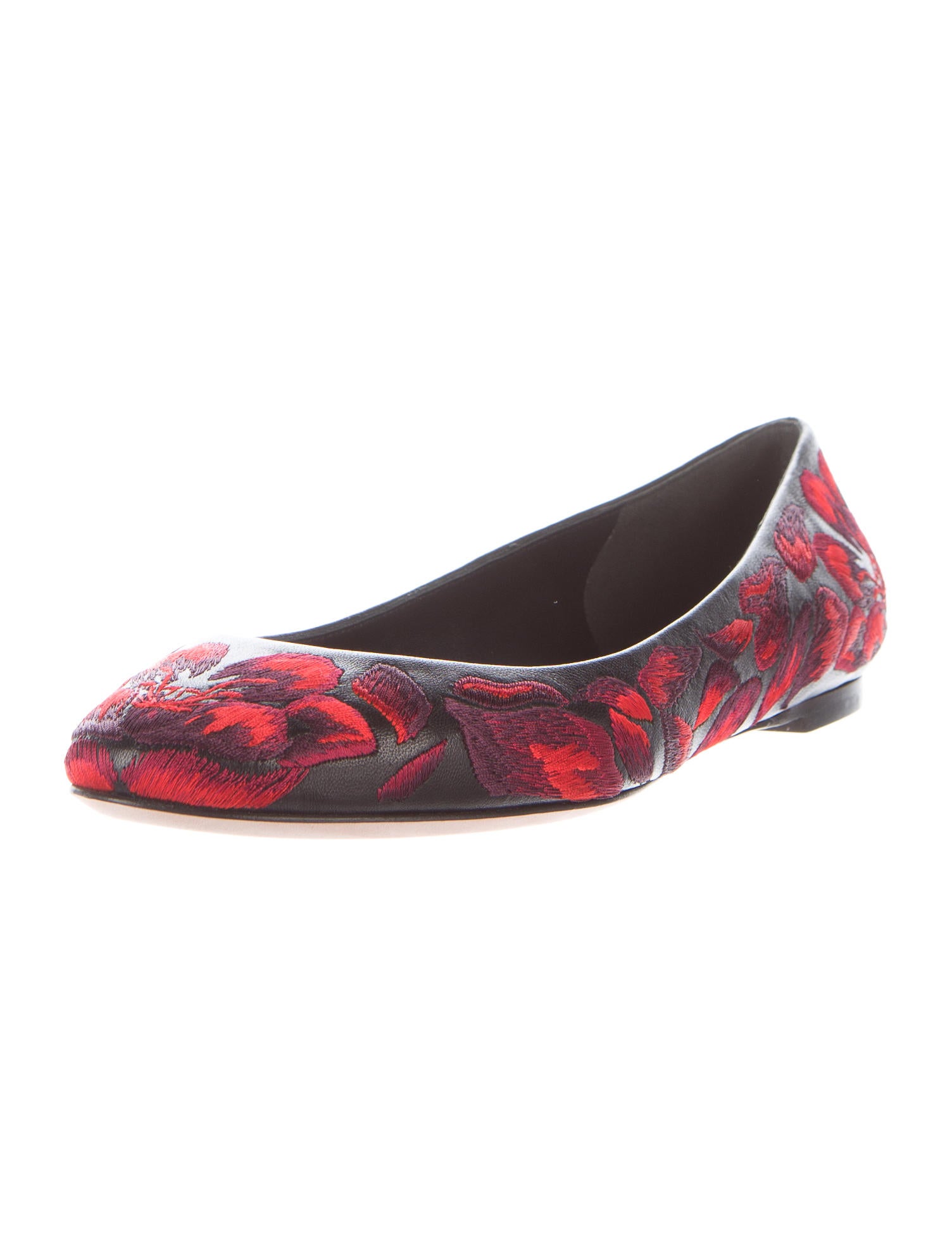 Alexander McQueen Floral Embroidered Flats Black Flats, Shoes ALE31838 The RealReal