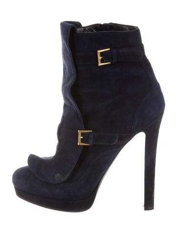Alexander McQueen Suede Buckle-Accented Boots