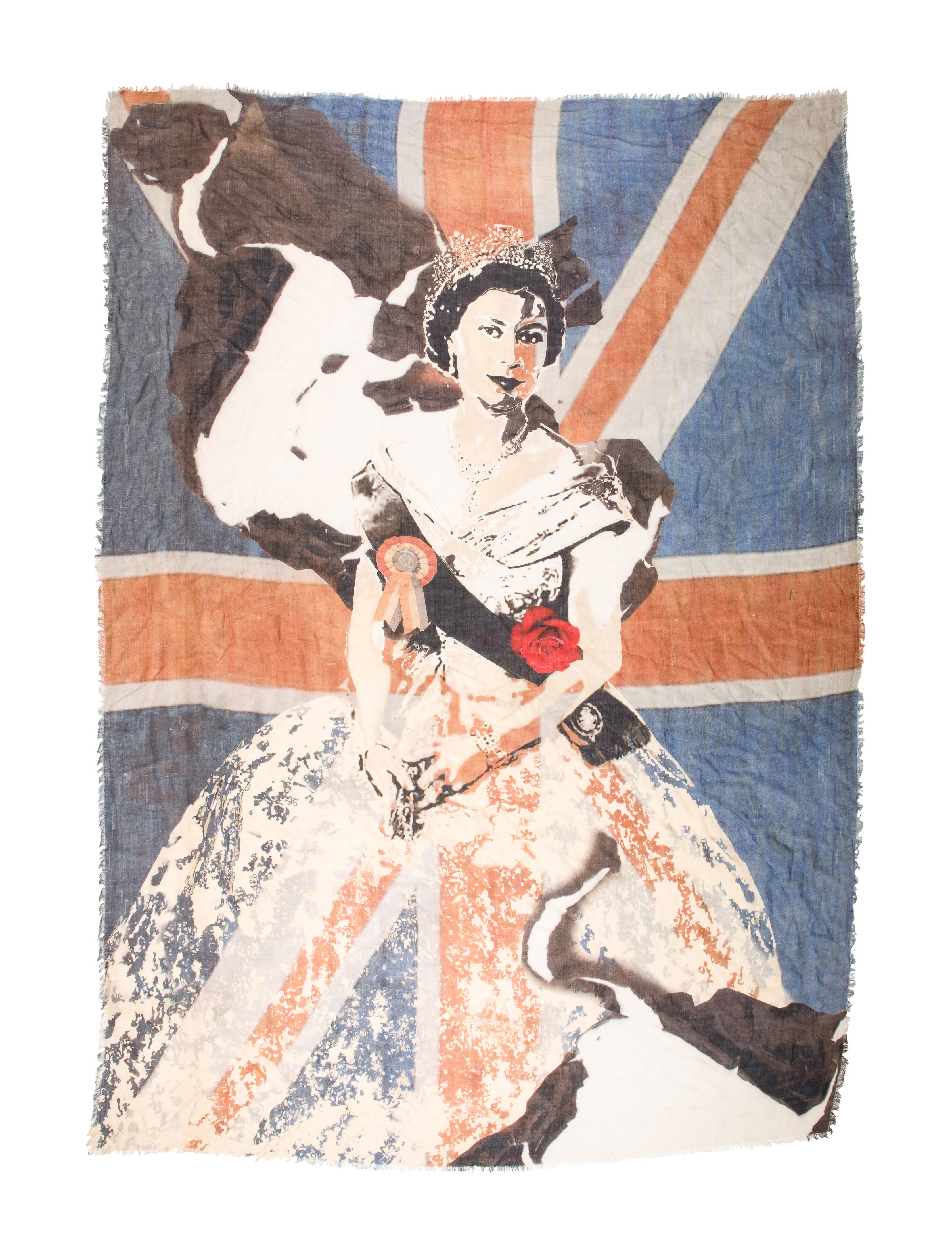 Alexander McQueen Queen Elizabeth Portrait Scarf Blue Scarves and