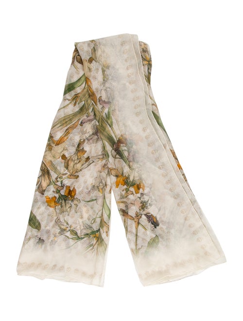 Alexander McQueen Silk Printed Scarf Beige