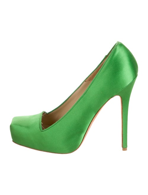 Alexander McQueen Satin Platform Pumps Green