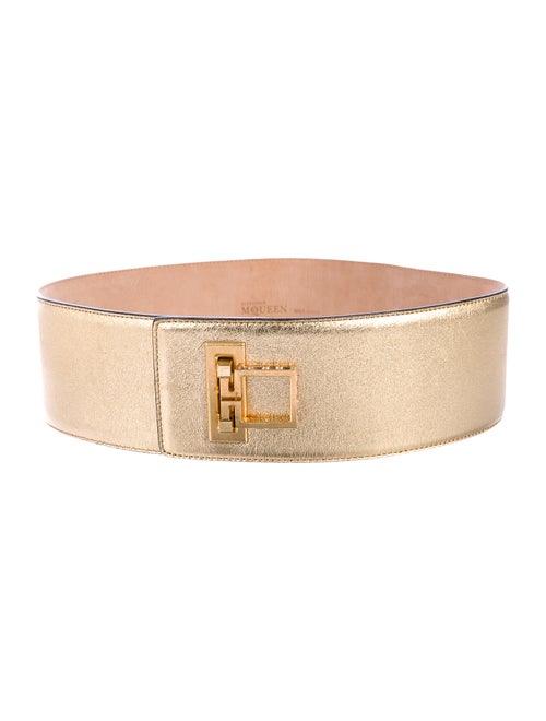 Alexander McQueen Metallic Wide Waist Belt Gold