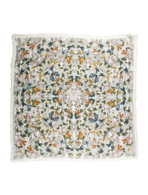Alexander McQueen Silk-Blend Floral Scarf Grey