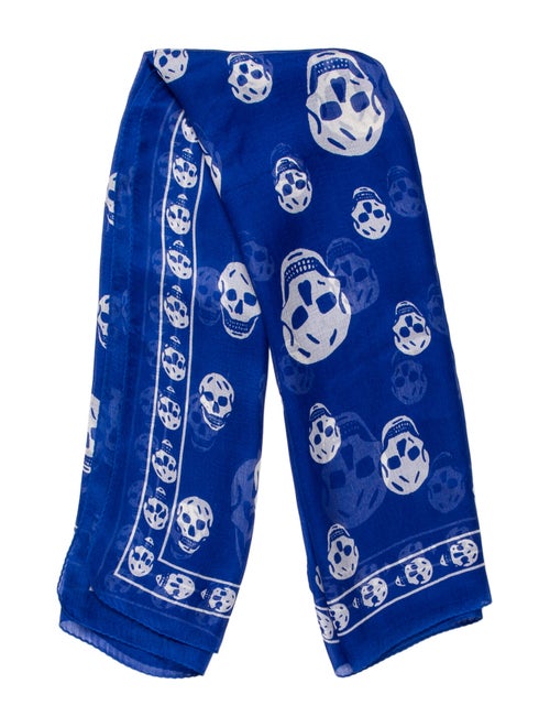 Alexander McQueen Silk Printed Scarf Blue