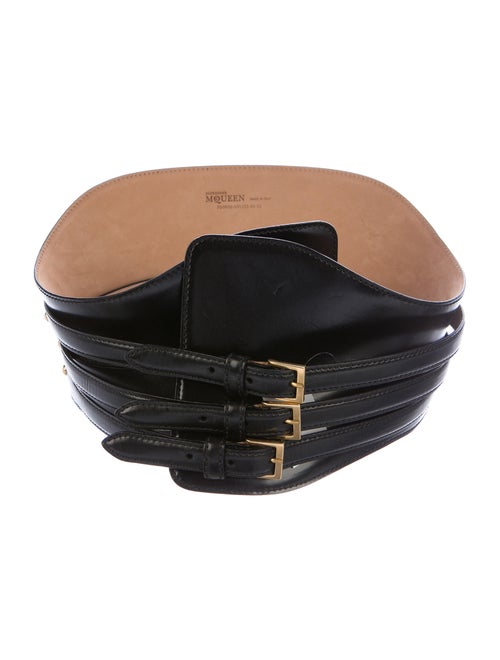 Alexander McQueen Leather Wide Waist Belt Black
