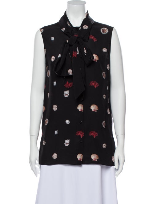 Alexander McQueen Silk Printed Button-Up Top Black