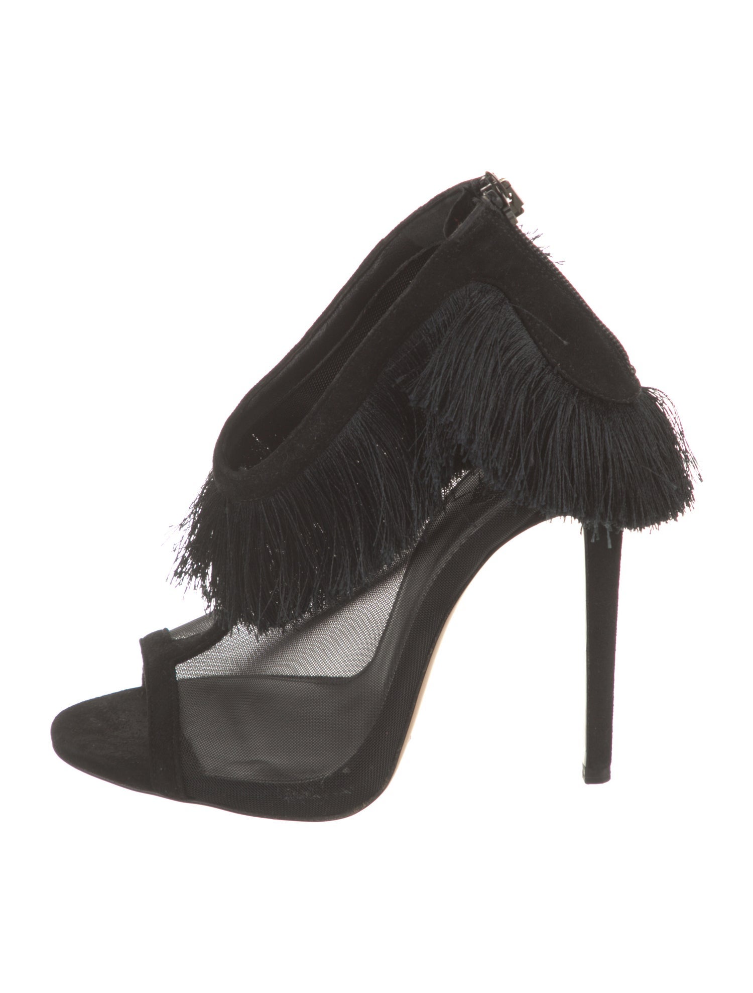 Aleksander Siradekian Mesh Fringe Trim Accent T-Strap Sandals