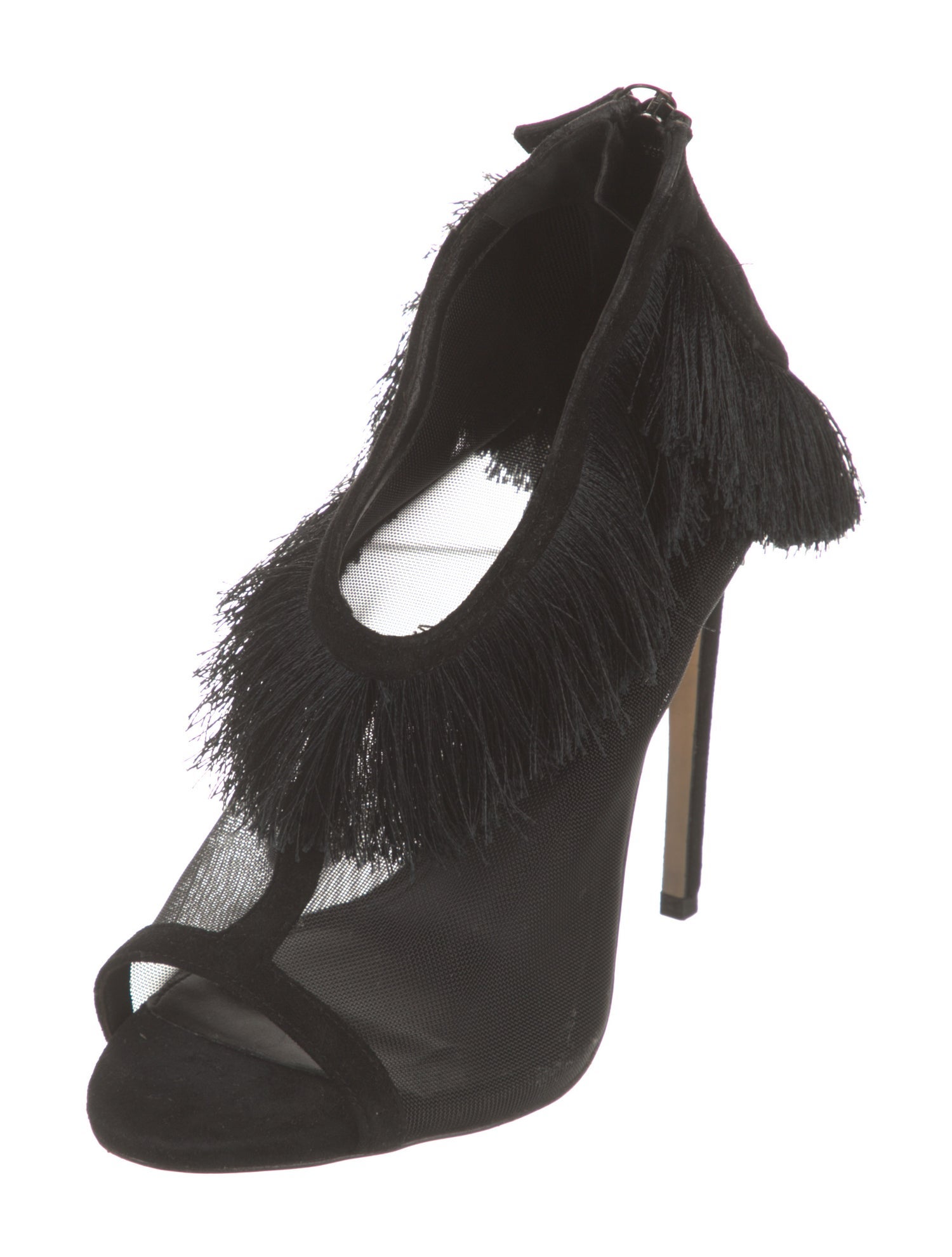 Aleksander Siradekian Mesh Fringe Trim Accent T-Strap Sandals