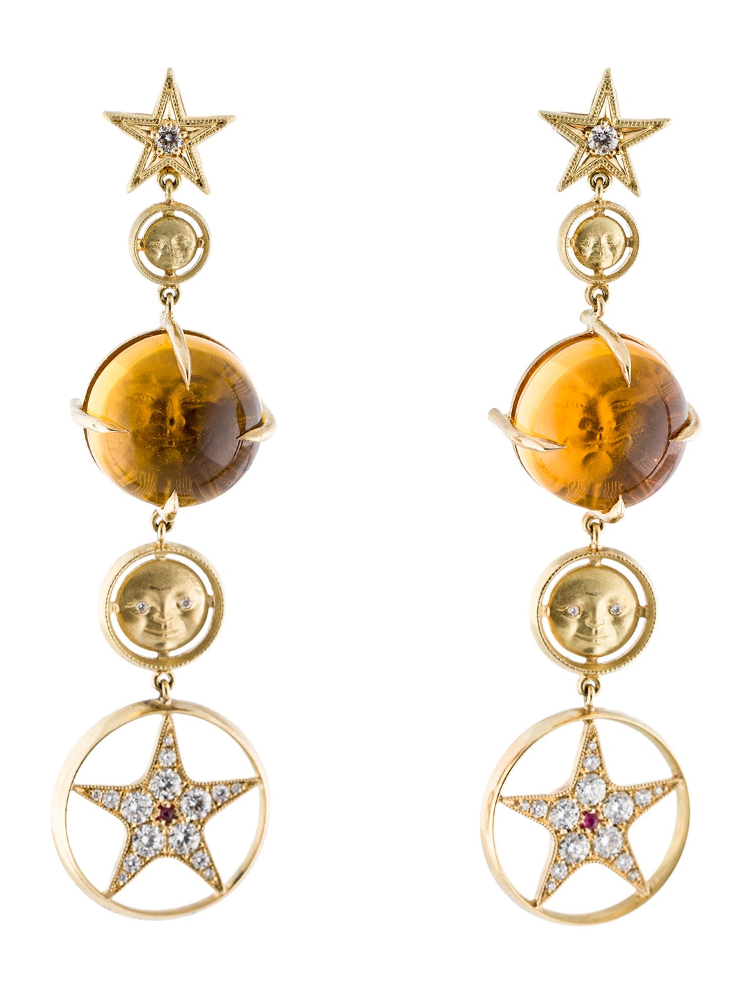 Anthony Lent 18K 15.44ctw Citrine & Diamond Drop Earrings