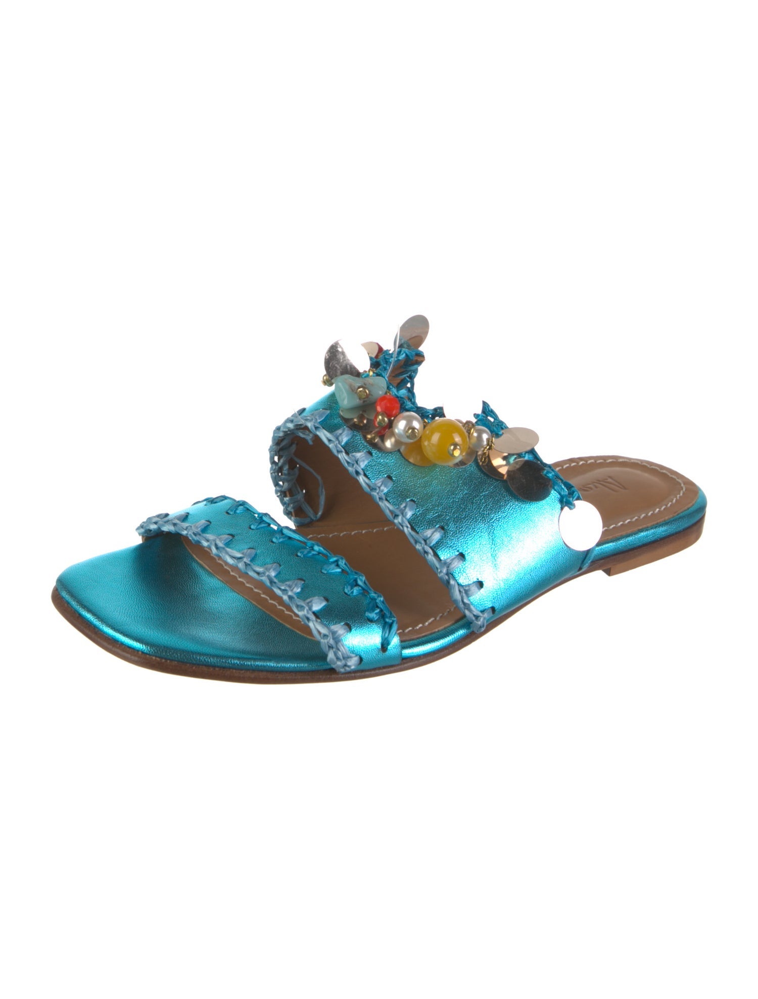 Alameda Turquesa Leather Animal Print Slides