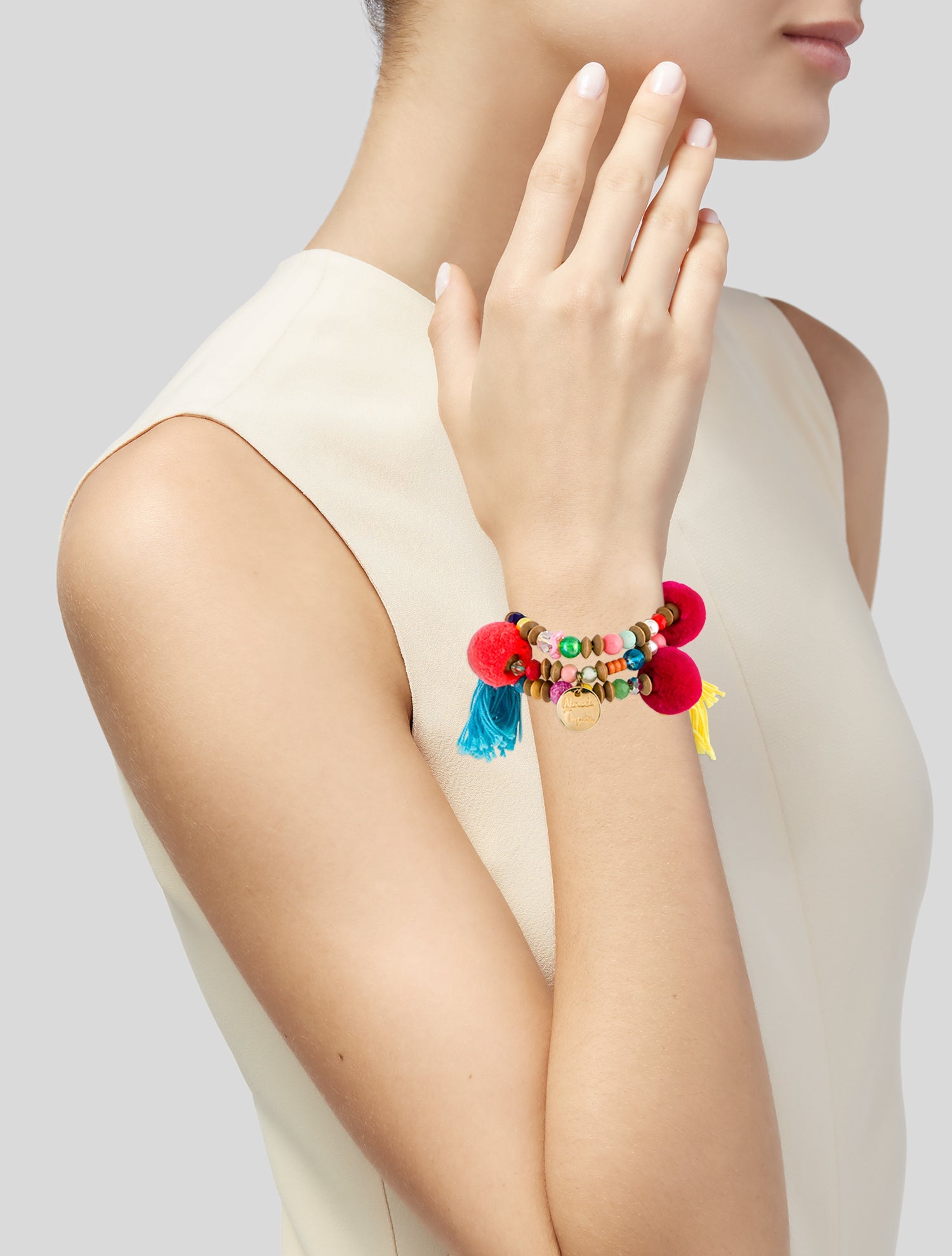 Alameda Turquesa Faux Pearl & Bead 'The Pom Pom To My Tassel' Charm Bracelet set
