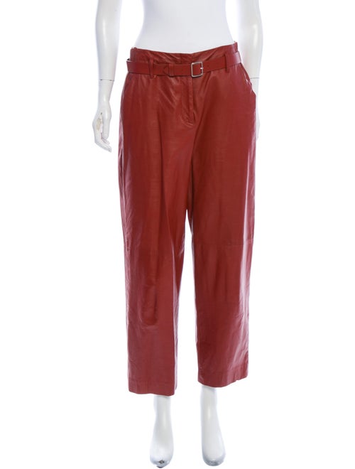 Adam Lippes Lamb Leather Straight Leg Pants Red