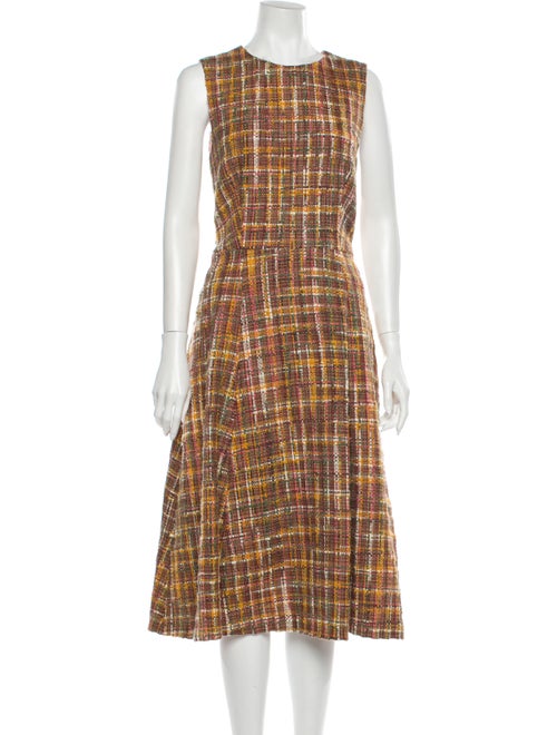 Adam Lippes Plaid Print Midi Length Dress Pink