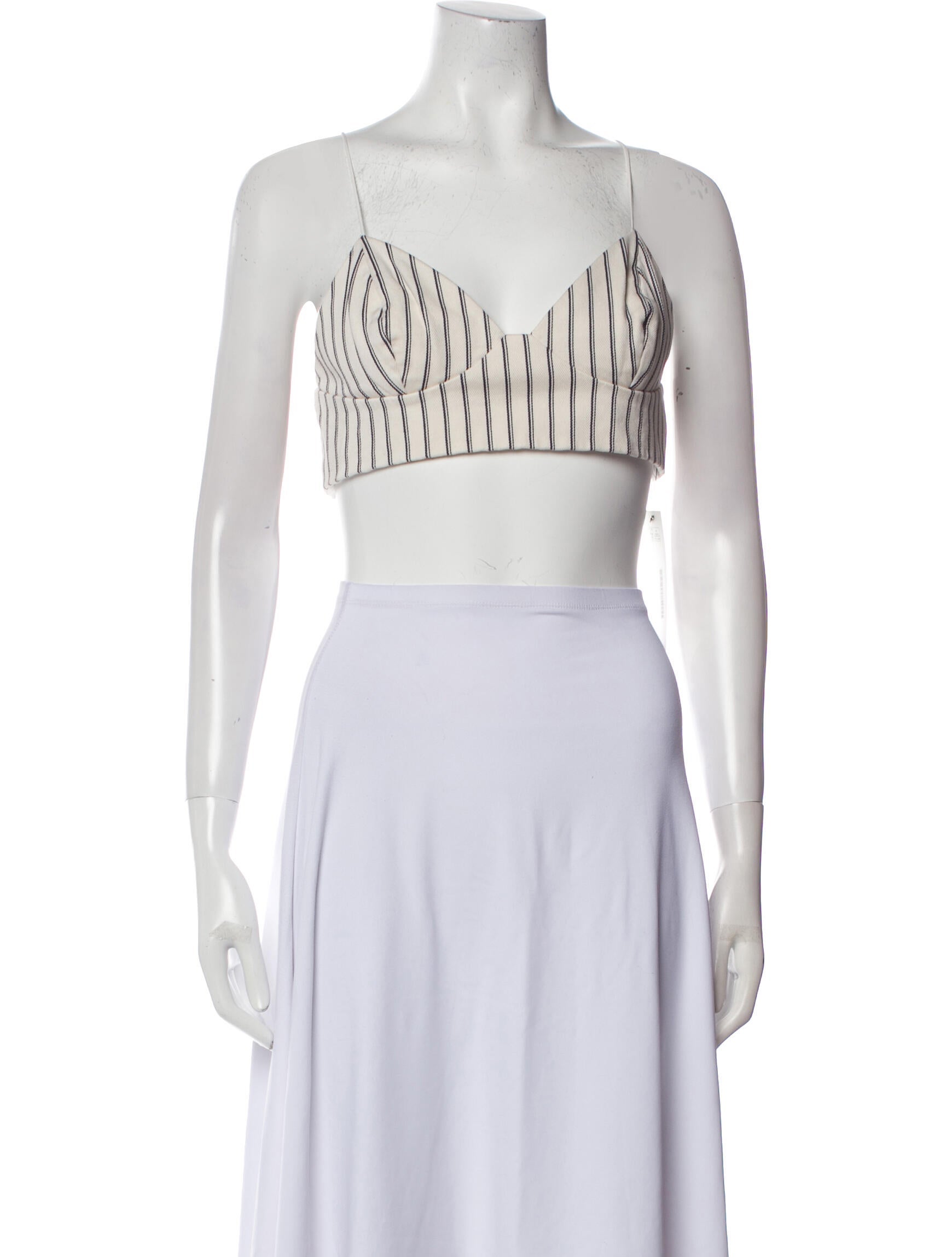 Adam Lippes Striped V-Neck Crop Top