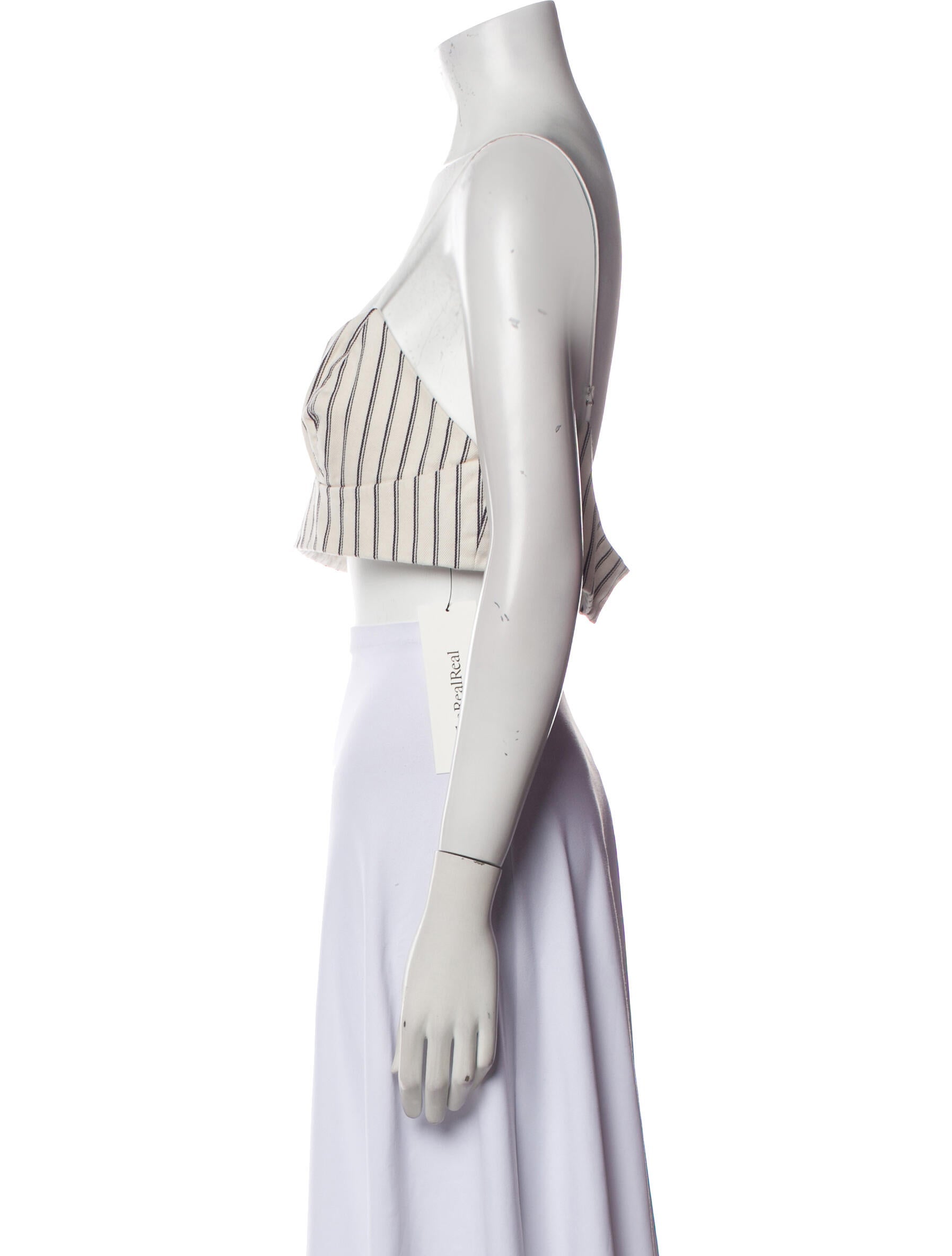 Adam Lippes Striped V-Neck Crop Top