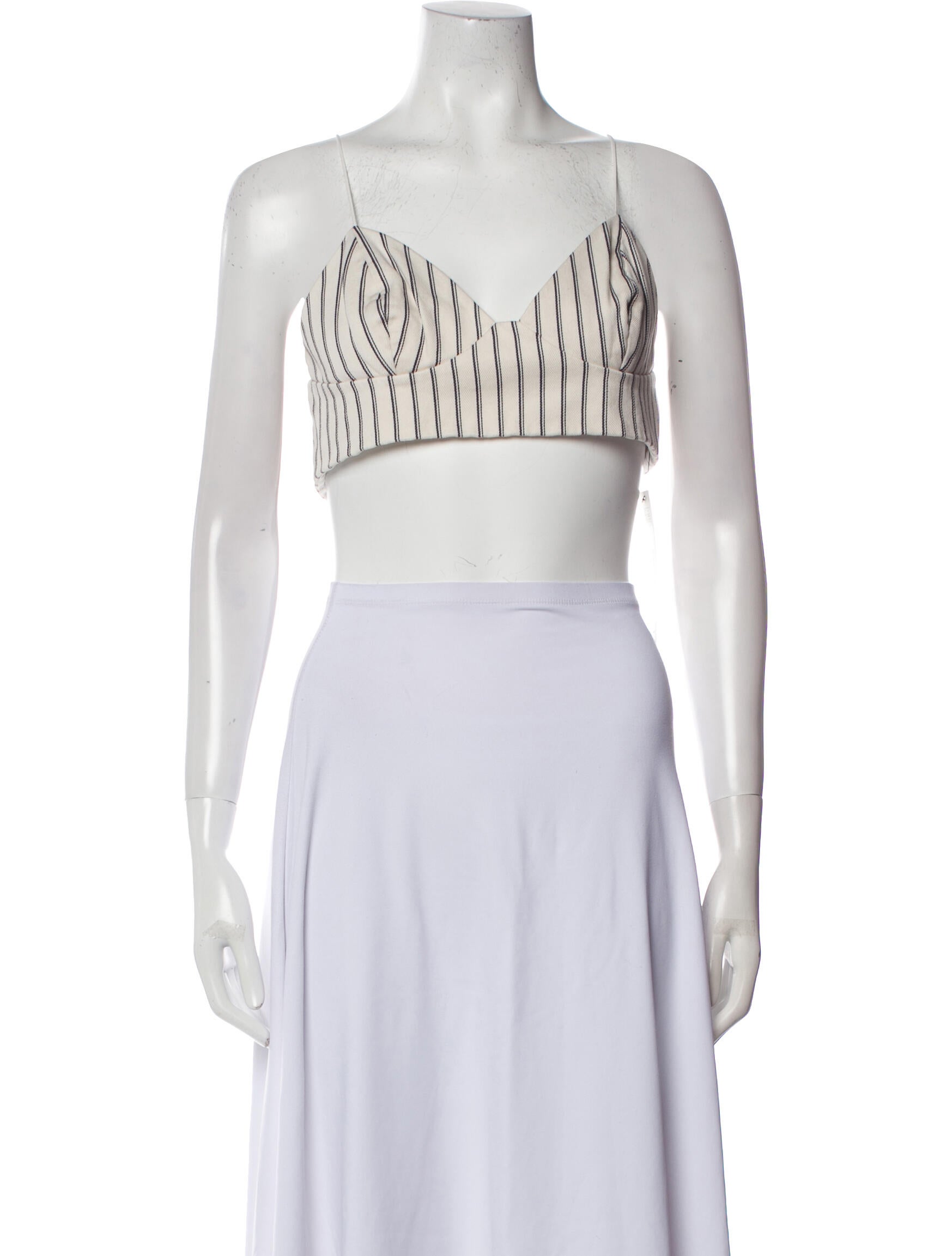 Adam Lippes Striped V-Neck Crop Top