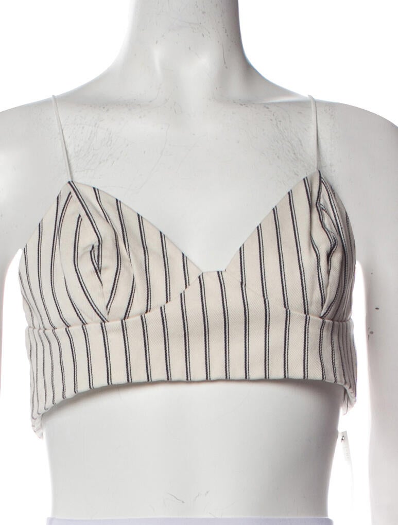 Adam Lippes Striped V-Neck Crop Top