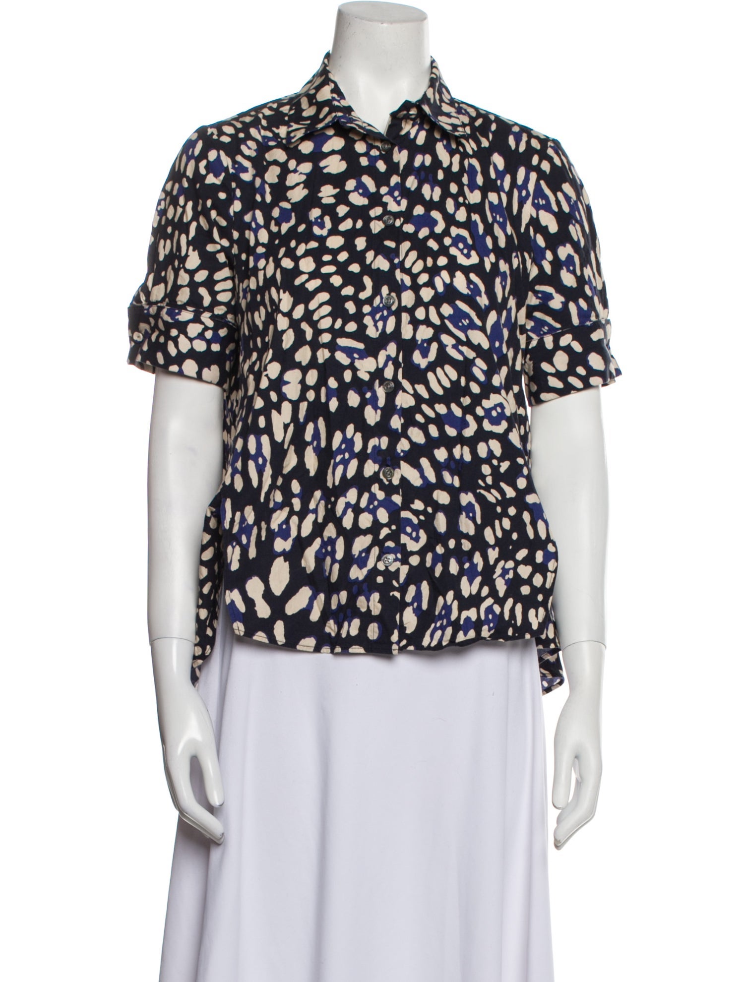 Adam Lippes Printed Short Sleeve Button-Up Top