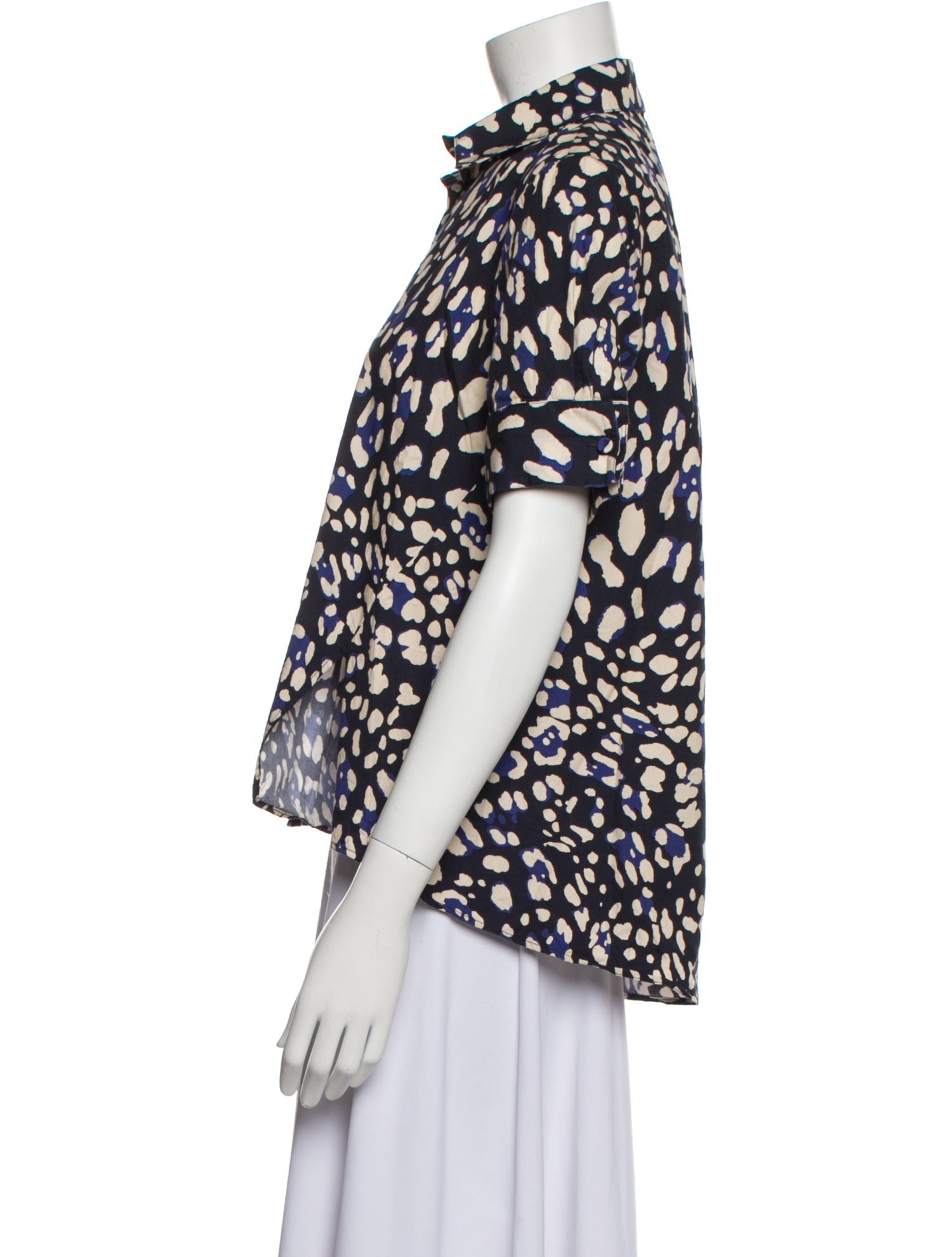 Adam Lippes Printed Short Sleeve Button-Up Top