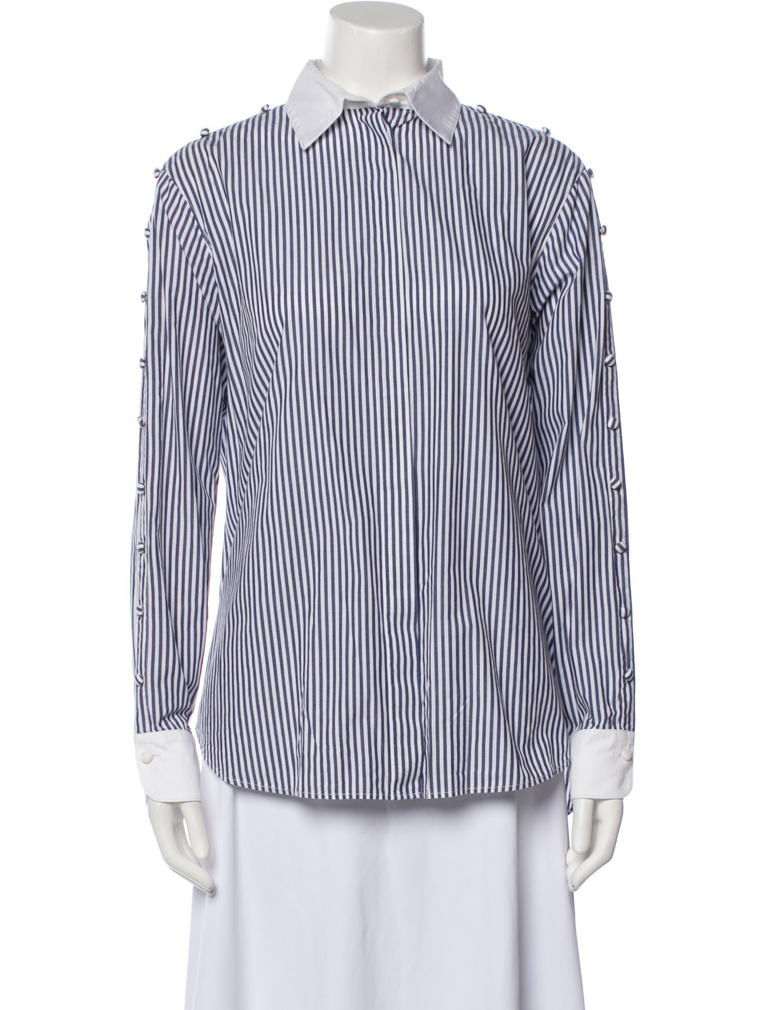 Adam Lippes Striped Long Sleeve Button-Up Top