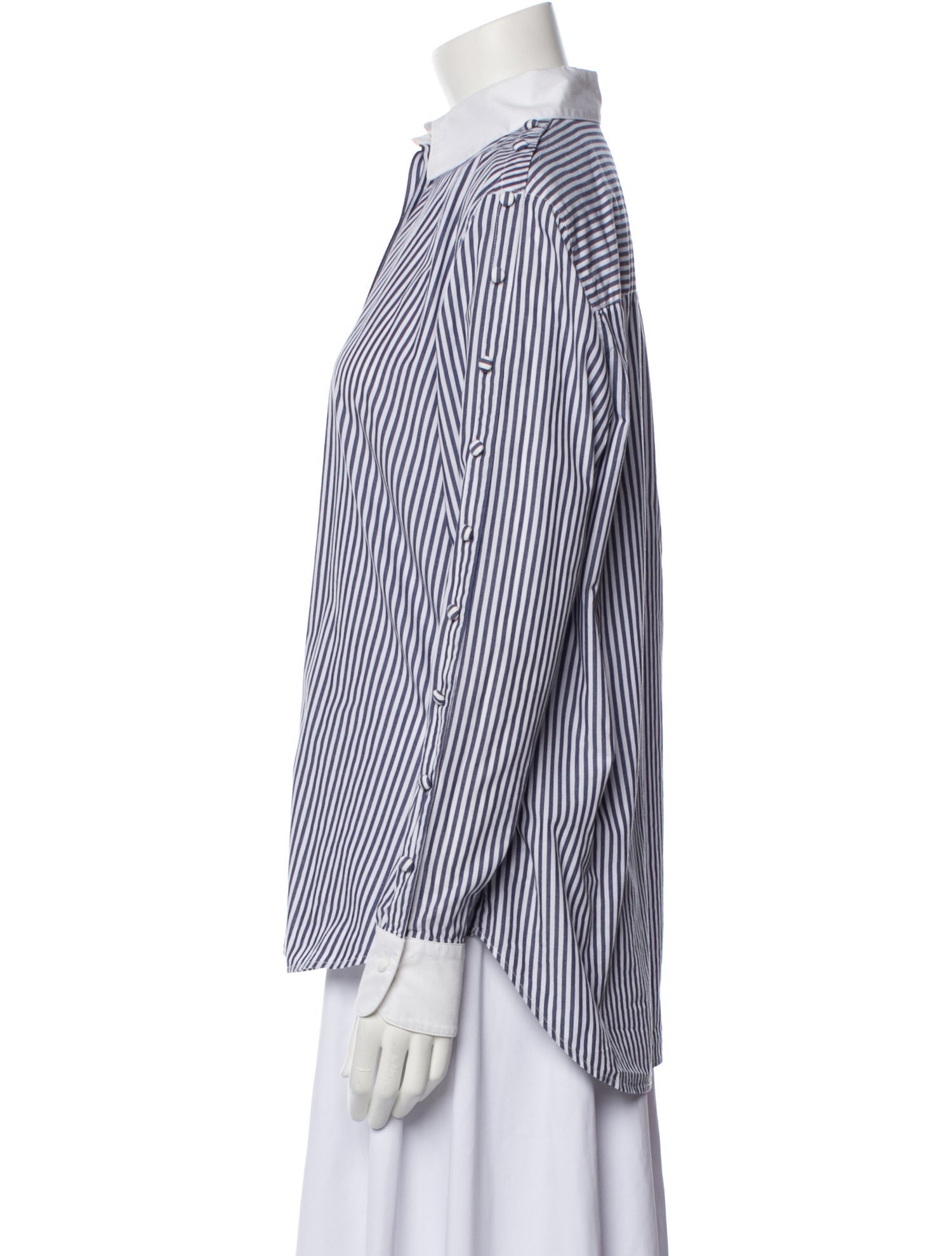 Adam Lippes Striped Long Sleeve Button-Up Top