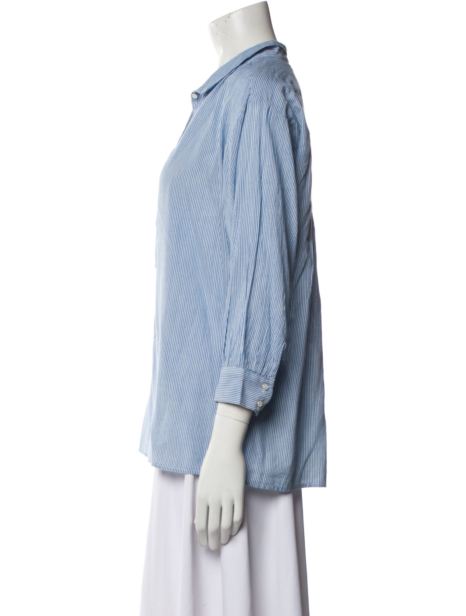 Adam Lippes Striped Three-Quarter Sleeve Button-Up Top