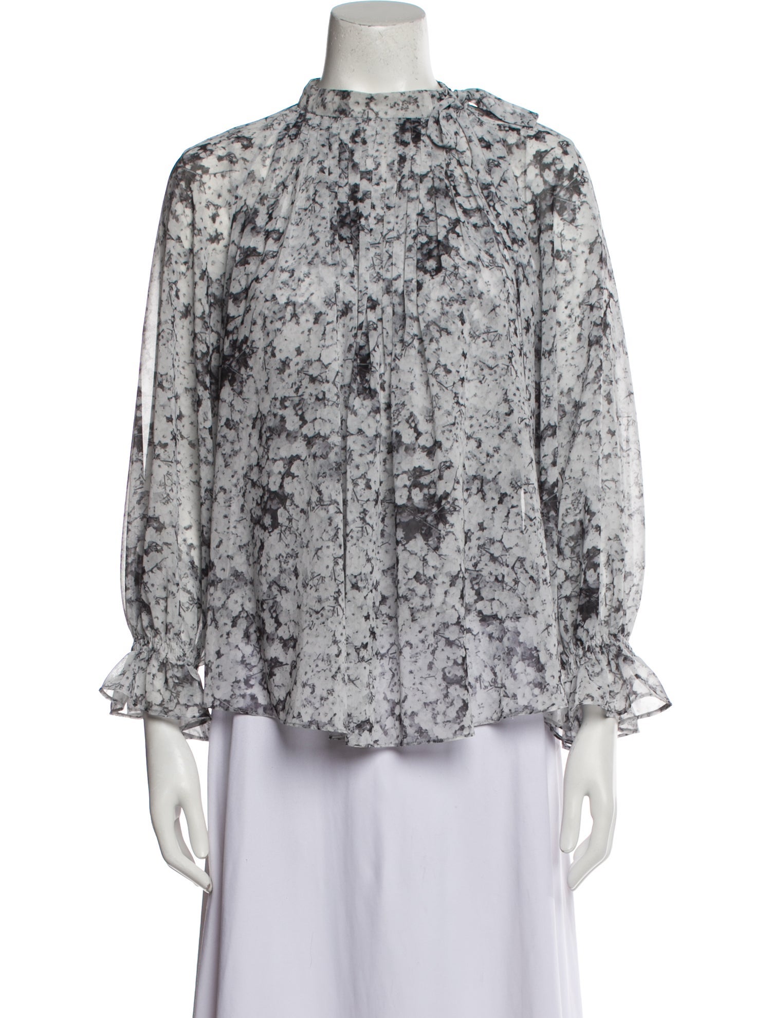 Adam Lippes Floral Print Mock Neck Blouse