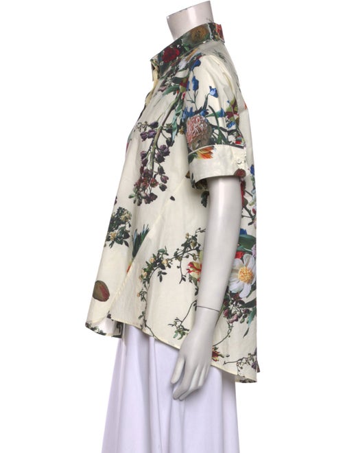 Adam Lippes Floral Print Short Sleeve Button-Up Top