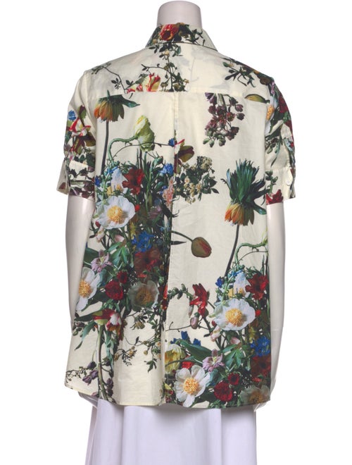 Adam Lippes Floral Print Short Sleeve Button-Up Top